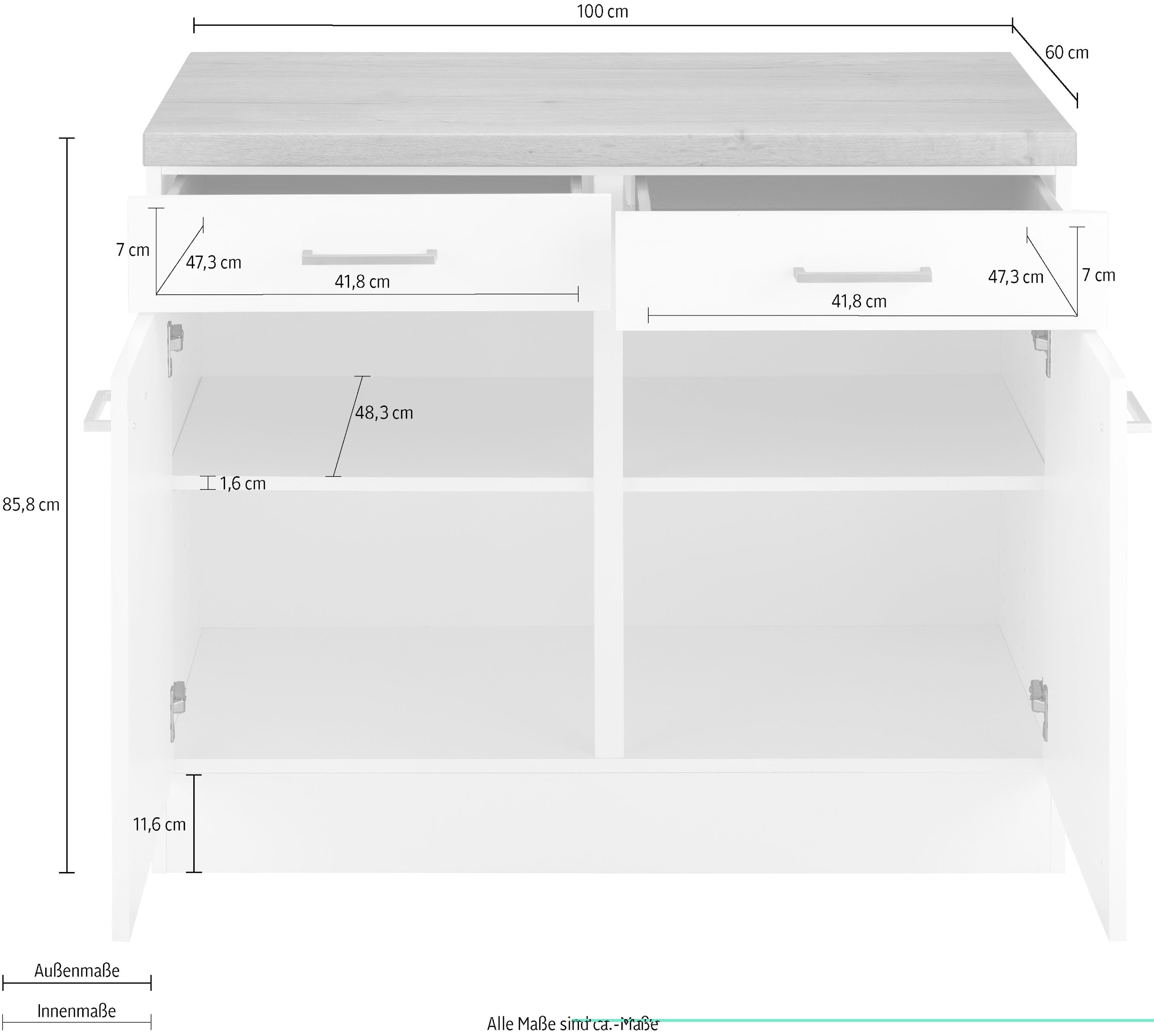 OPTIFIT Unterschrank »Iver« Breite 100 cm, 2 Türen und 2 Schubkästen, mit 38 mm Arbeitsplatte