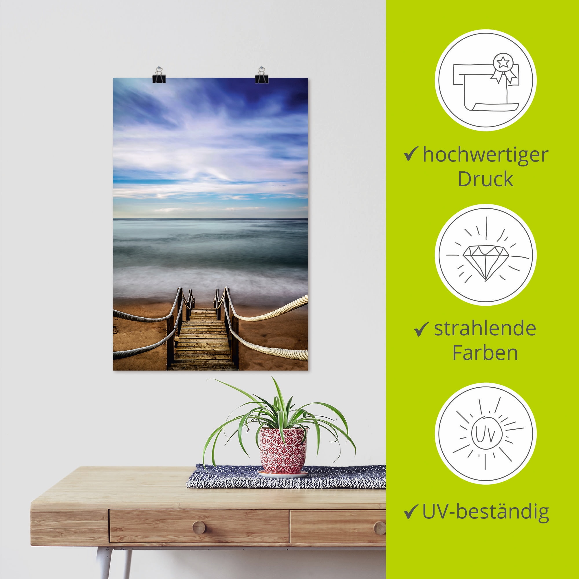 Artland Poster »Holzsteg am Meer«, Strandbilder, (1 St.), als Alubild, Leinwandbild, Wandaufkleber oder Poster in versch. Grössen