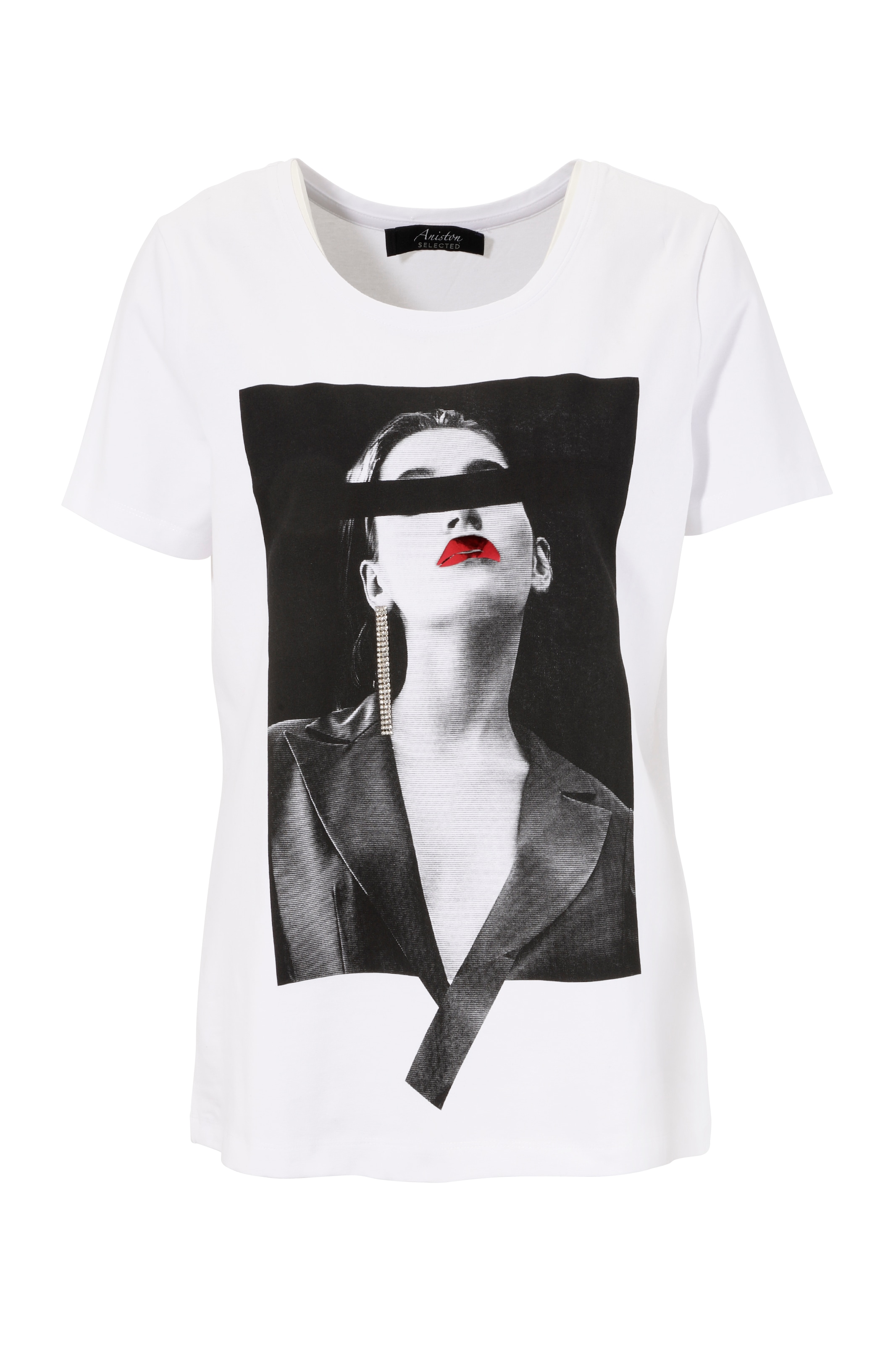 SELECTED versandkostenfrei T-Shirt, auf mit verziert Aniston Strasssteinen