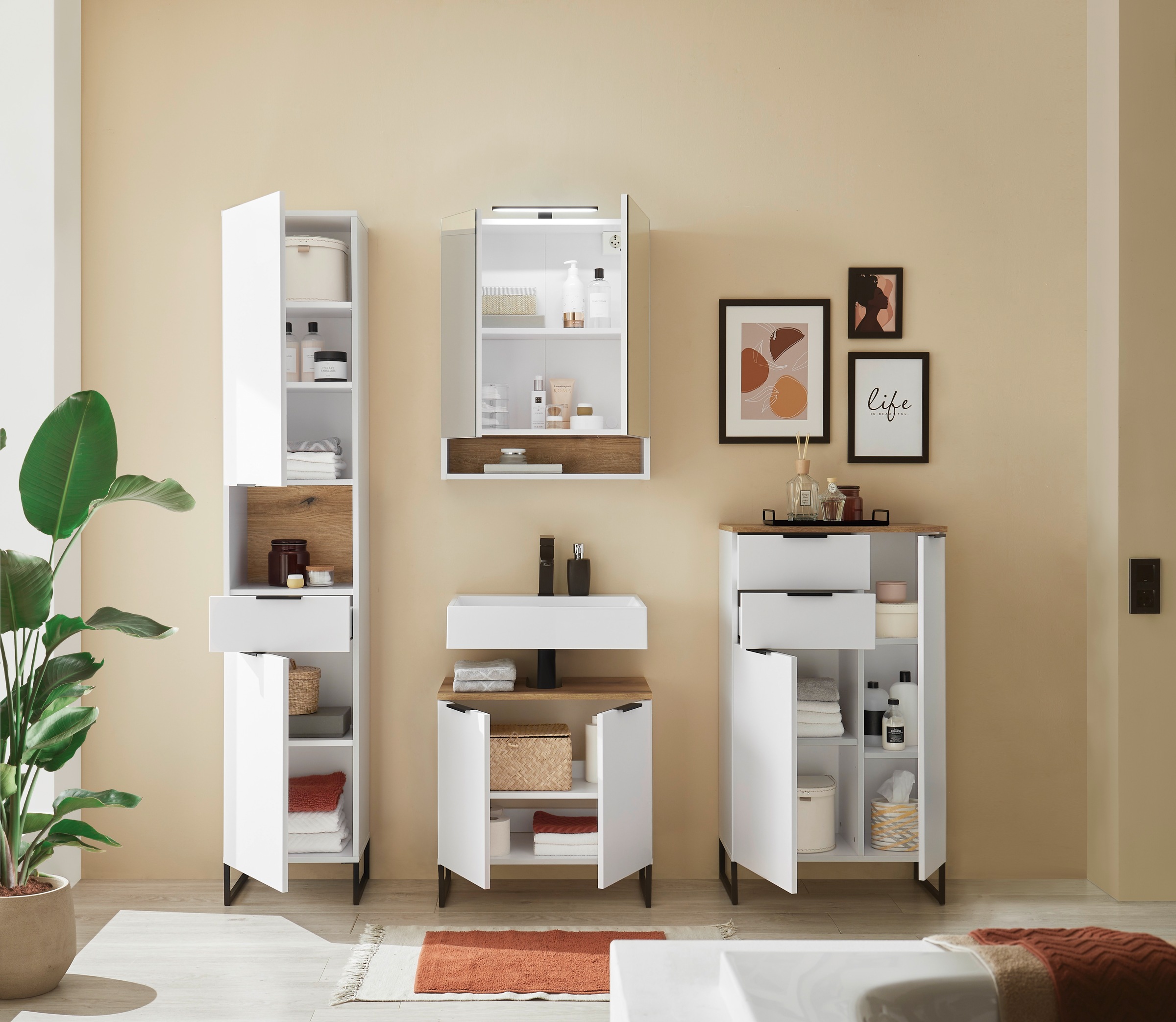 BASIC by Balculina Armoire haute »Denver Hochschrank, Badezimmerschrank BxHxT 38x195x32« 1 cuis tlg. Largeur 38 cm, porte montable G/D, Softclose