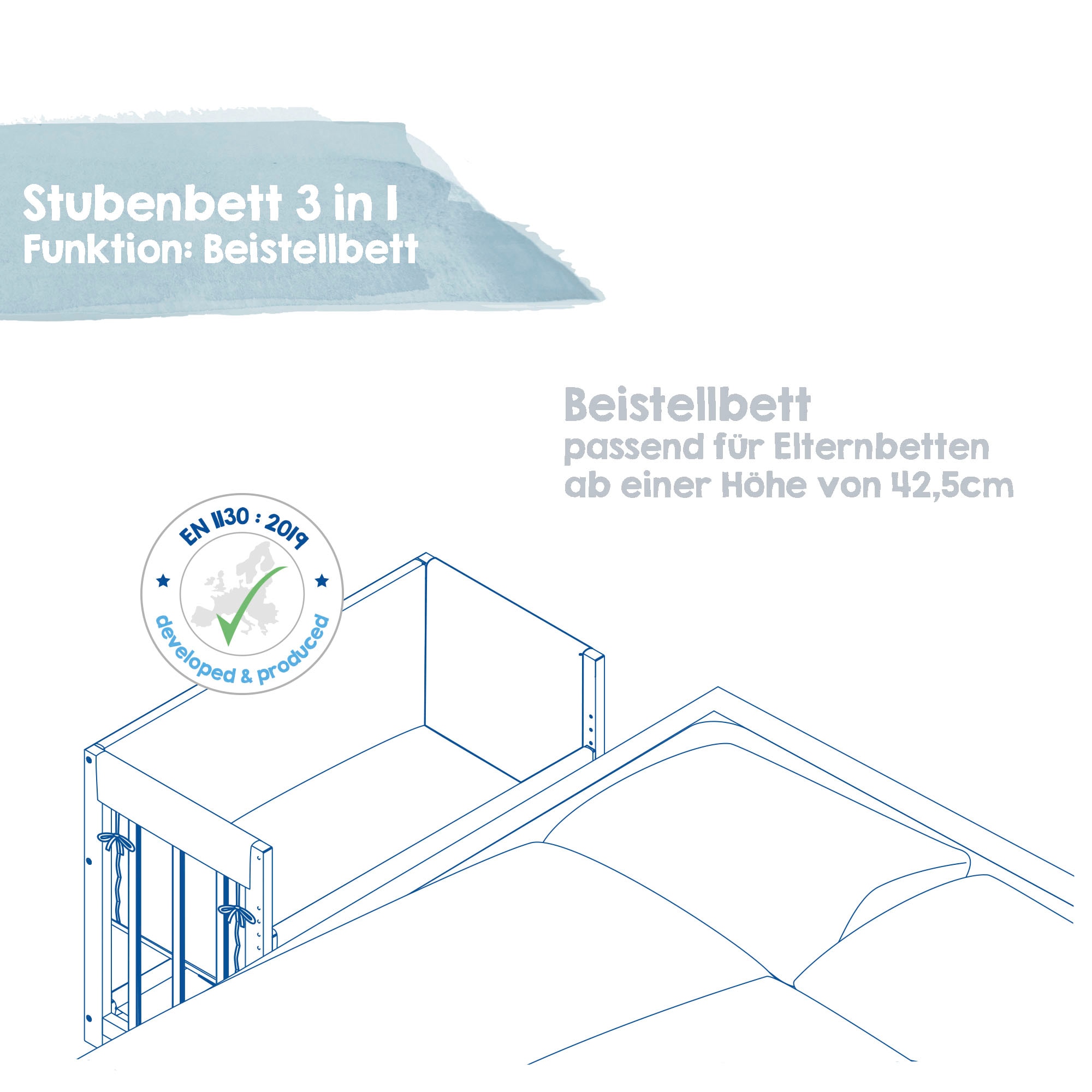 roba® Stubenbett »3in1, Miffy, weiss«, zu Elternbett oder Bank umbaubar, Liegefläche höhenverstellbar