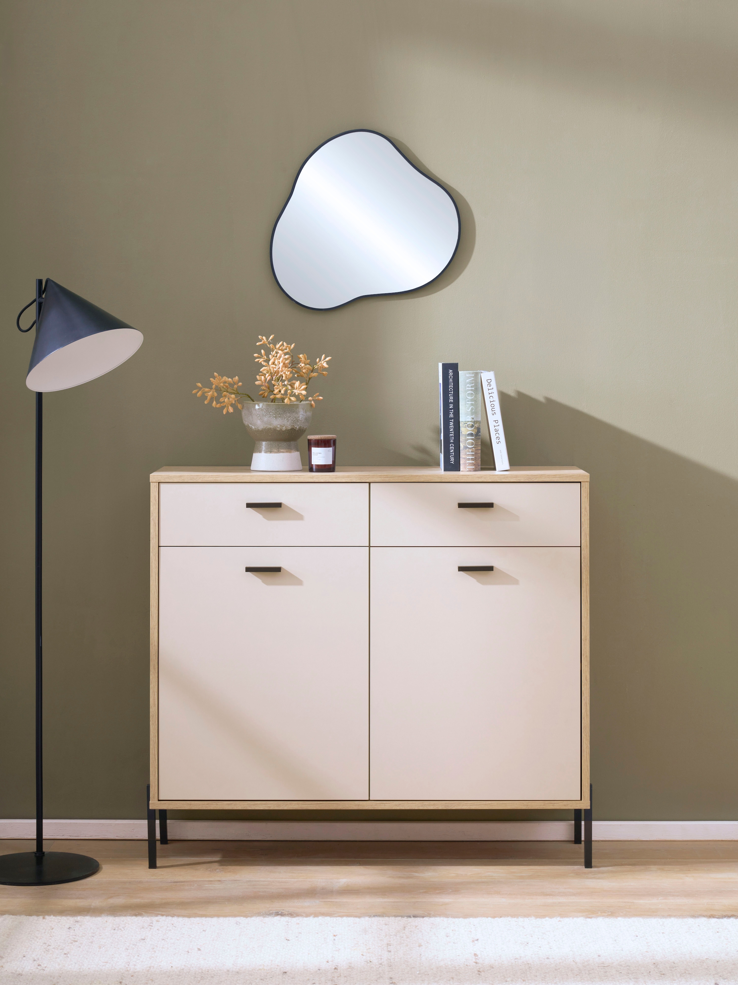 Image of Home affaire Sideboard "Fredericia, moderne Kommode, Schrank in Kaschmir, 115 cm breit" zeitlos, schwarze Metallgriffe und -füsse, ausreichend Stauraum