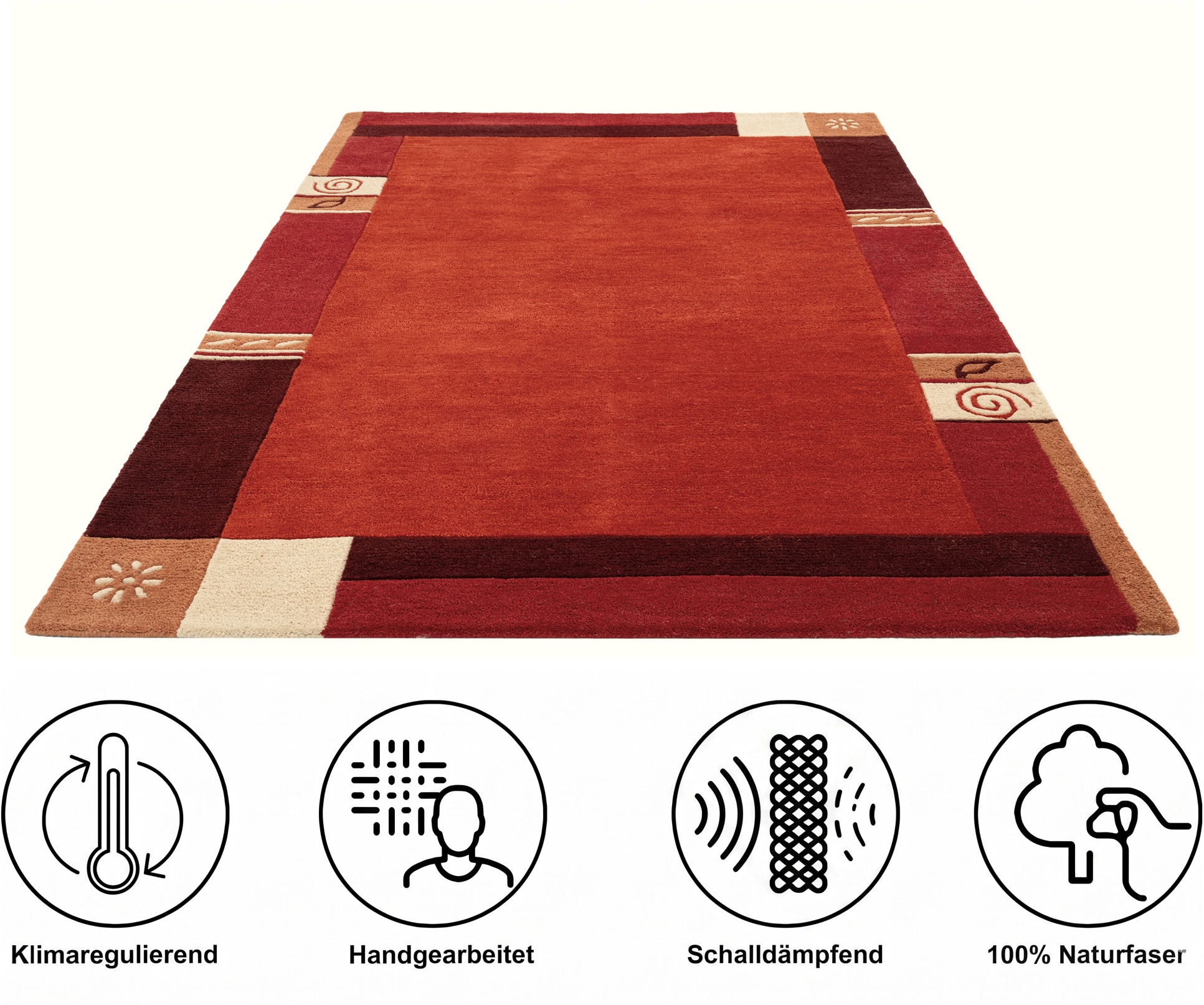 THEKO Tapis en laine »Tromso, Wolle, Handgefertigt, Bordüre mit Hoch-Tief-Effekt« Rectangulaire 15 mm Höhe salon, chambre, salle à manger
