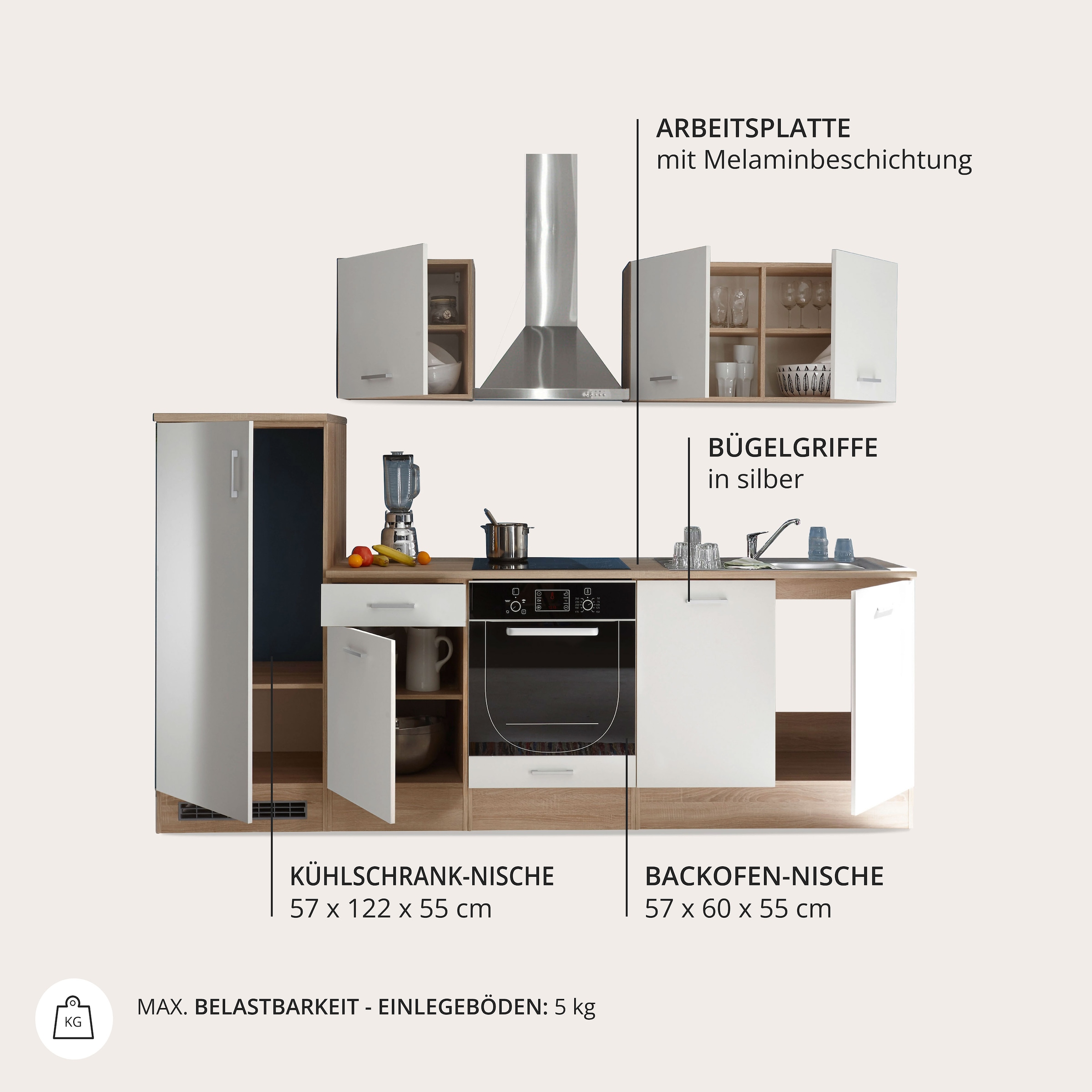 BASIC by Balculina Kitchenette »Andy« Largeur 270 cm, avec appareils électriques en option
