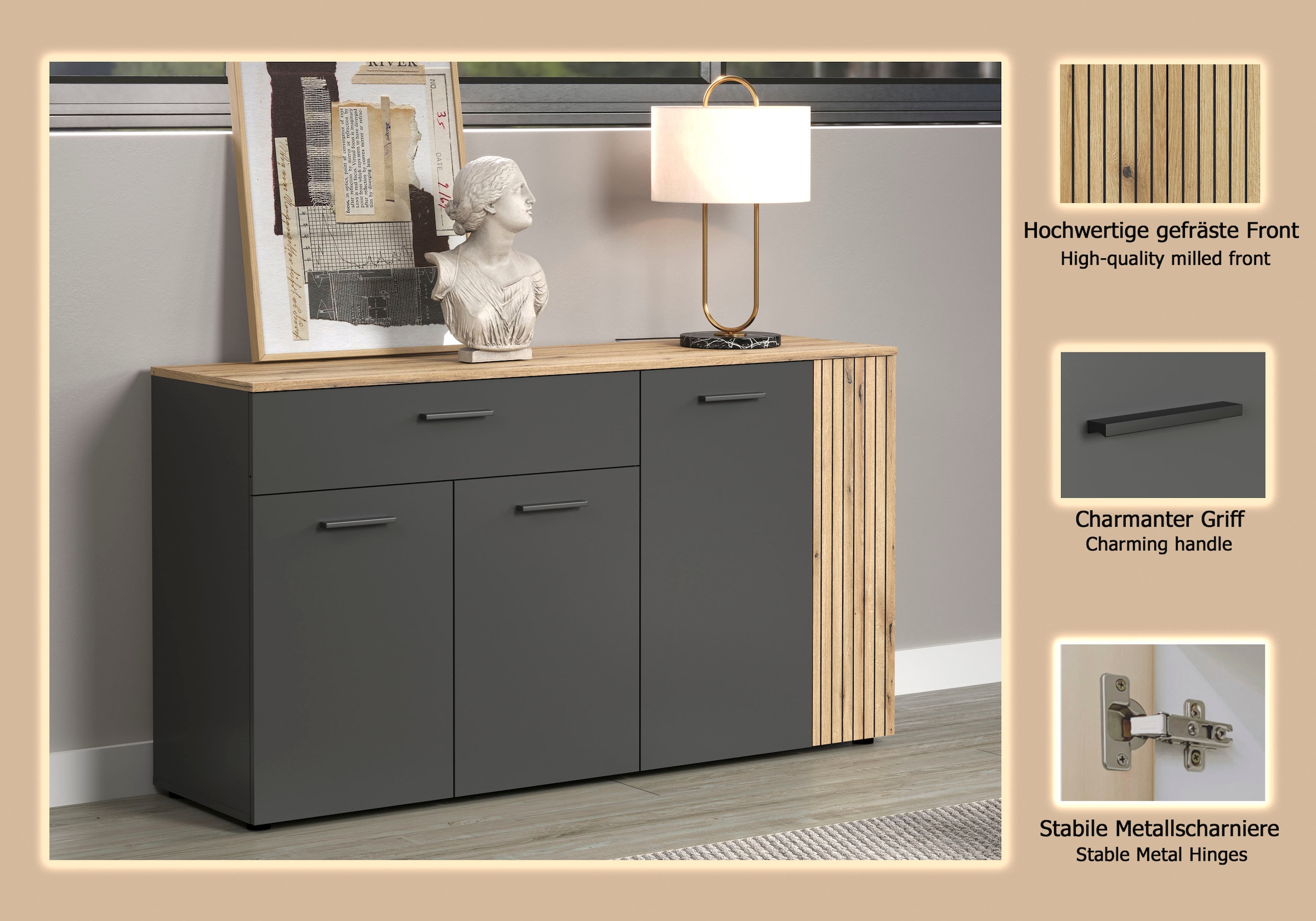Home affaire Sideboard »Estepona« 1 Stk. tlg. Kommode, Akustikpaneel-Look; Breite 150 cm