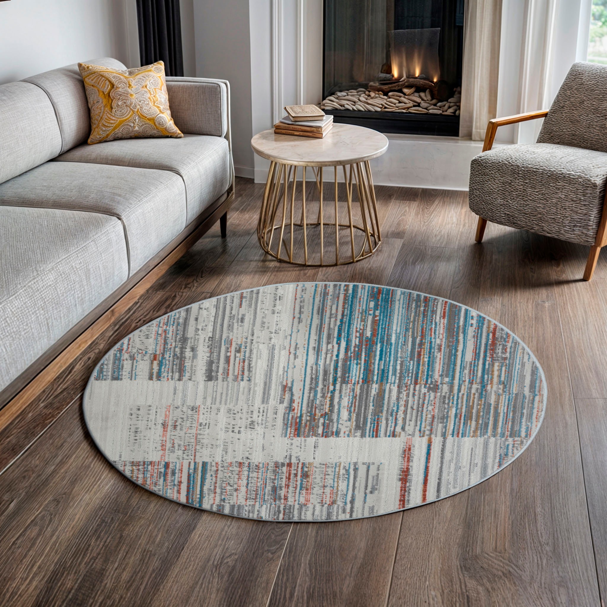 Image of GOODproduct Teppich "Ziven" rund 8 mm Höhe Kurzflor, modernes Design, pflegeleicht, Wohnzimmer