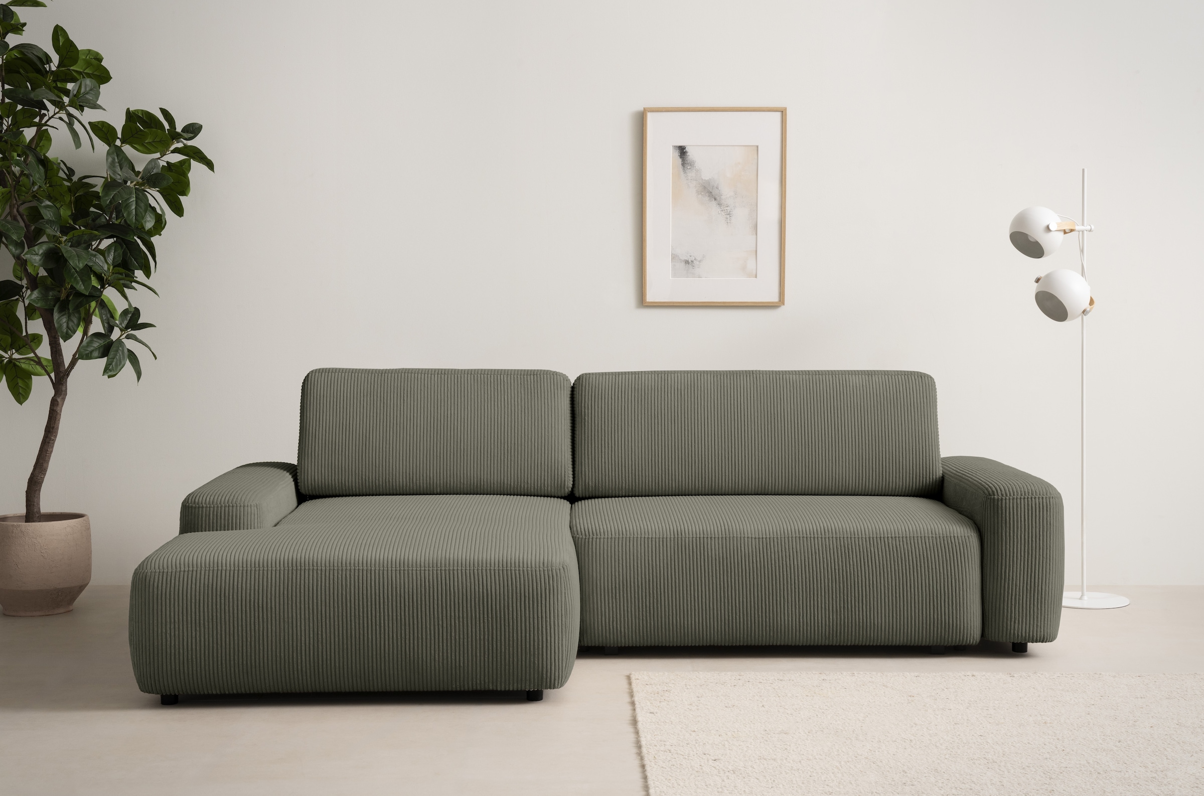 Home affaire Ecksofa »TORGE (264cm), Schlafsofa in Cord, Samtvelours o Struktur fein, L-Form« Schlaffunktion, Bettkasten, Liegefläche: 125/210 cm