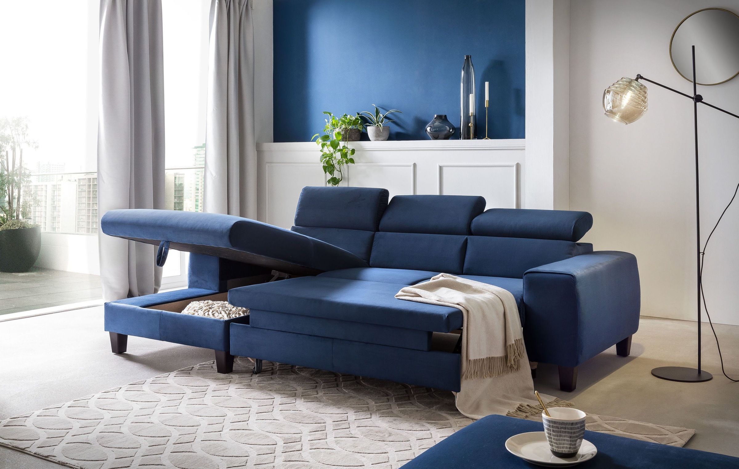 COTTA Polstergarnitur »Morven L-Form«, (Set), Set bestehend aus: Ecksofa mit Kopfteilverstellung & Hocker