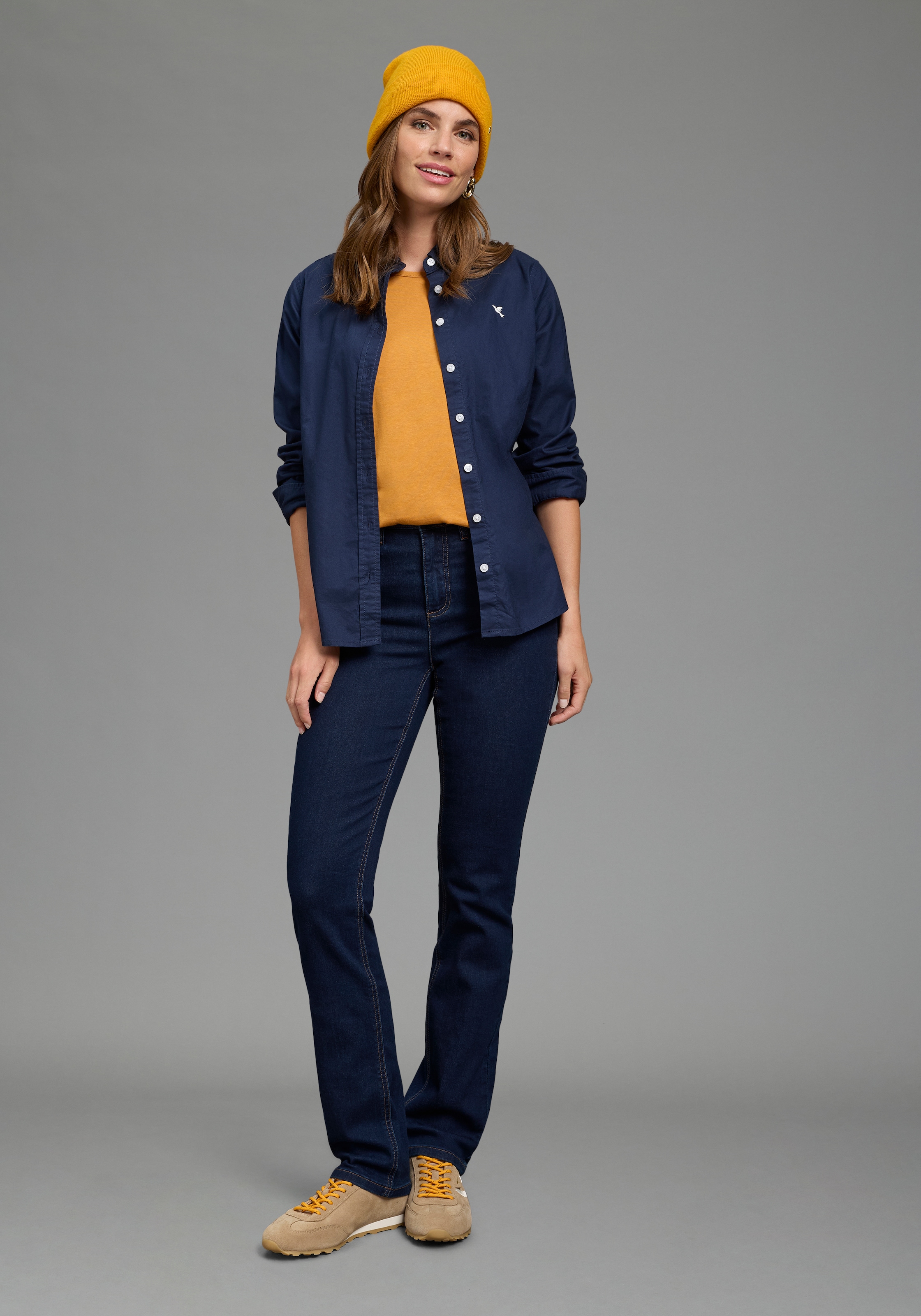 Laura Scott Blouse classique style basique, en coton, uni, avec boutons, avec label de marque
