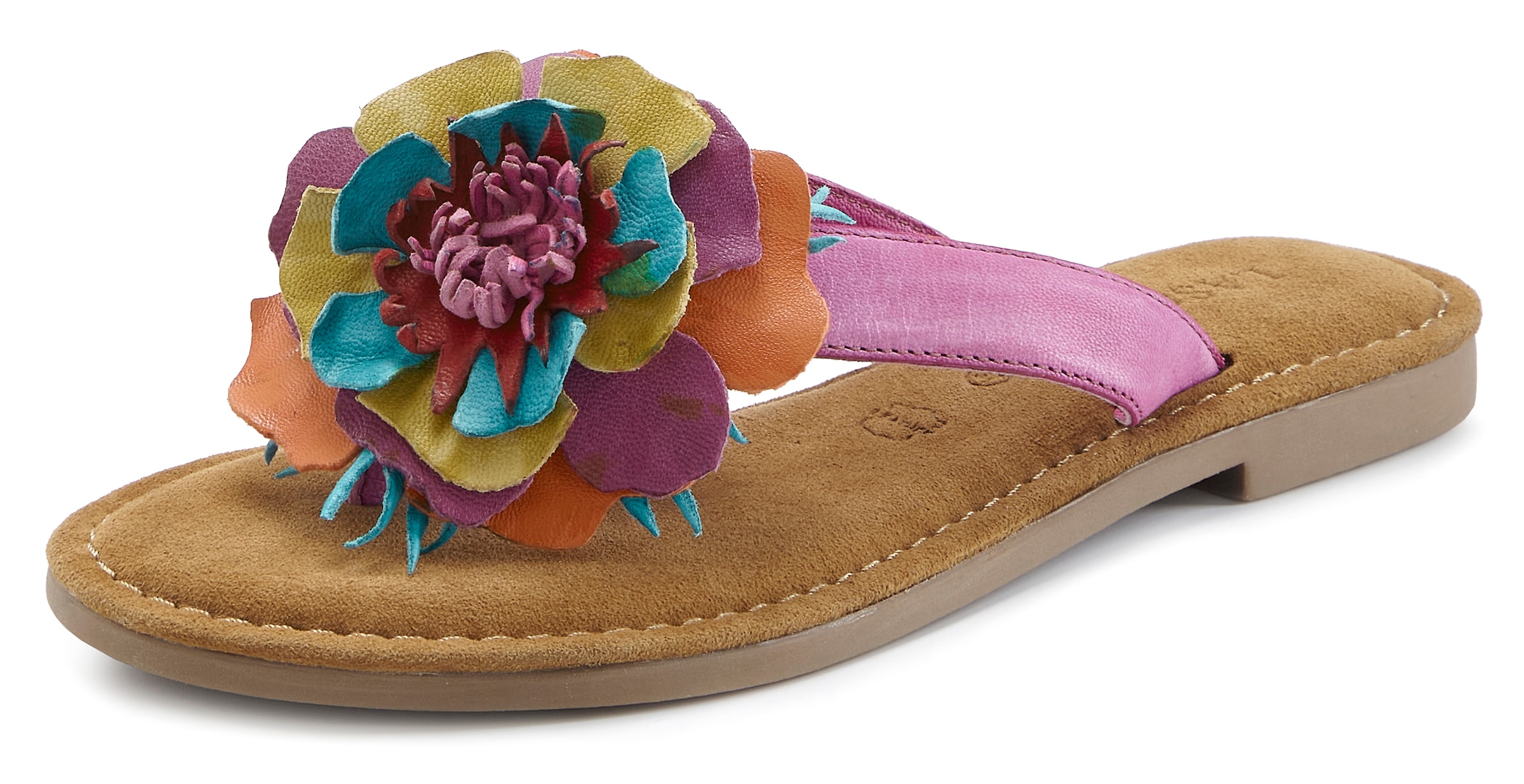 LASCANA Pantolette »Sommerschuh, offener Schuh, Mule, Sandale,«  NEU aus Leder mit raffinierter Blumen-Applikation