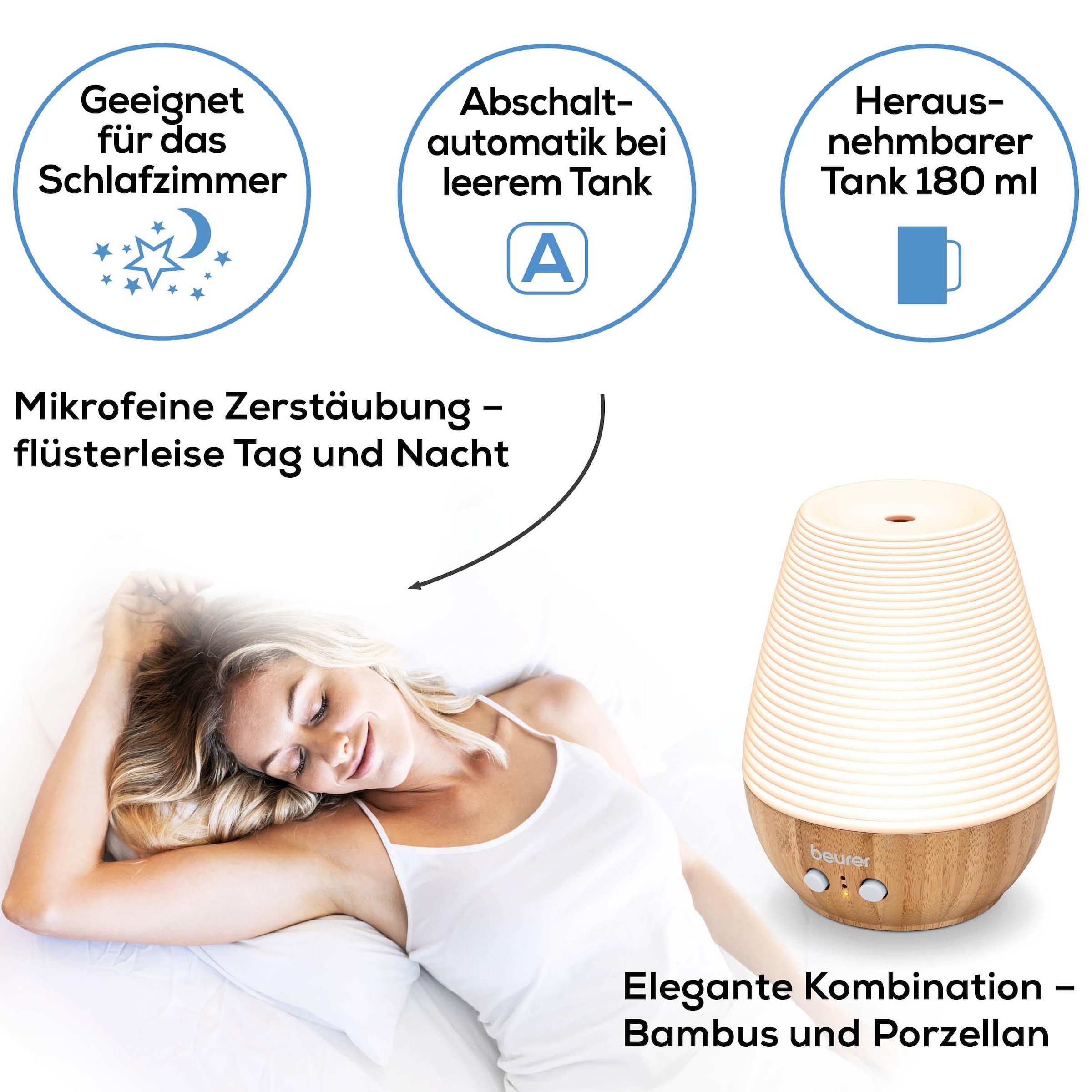 BEURER Diffuser »LA 40, feine Zerstäubung von Aroma und Düften«, 0,18 l Wassertank, Mit zuschaltbarem Wellnesslicht mit Farbwechsel