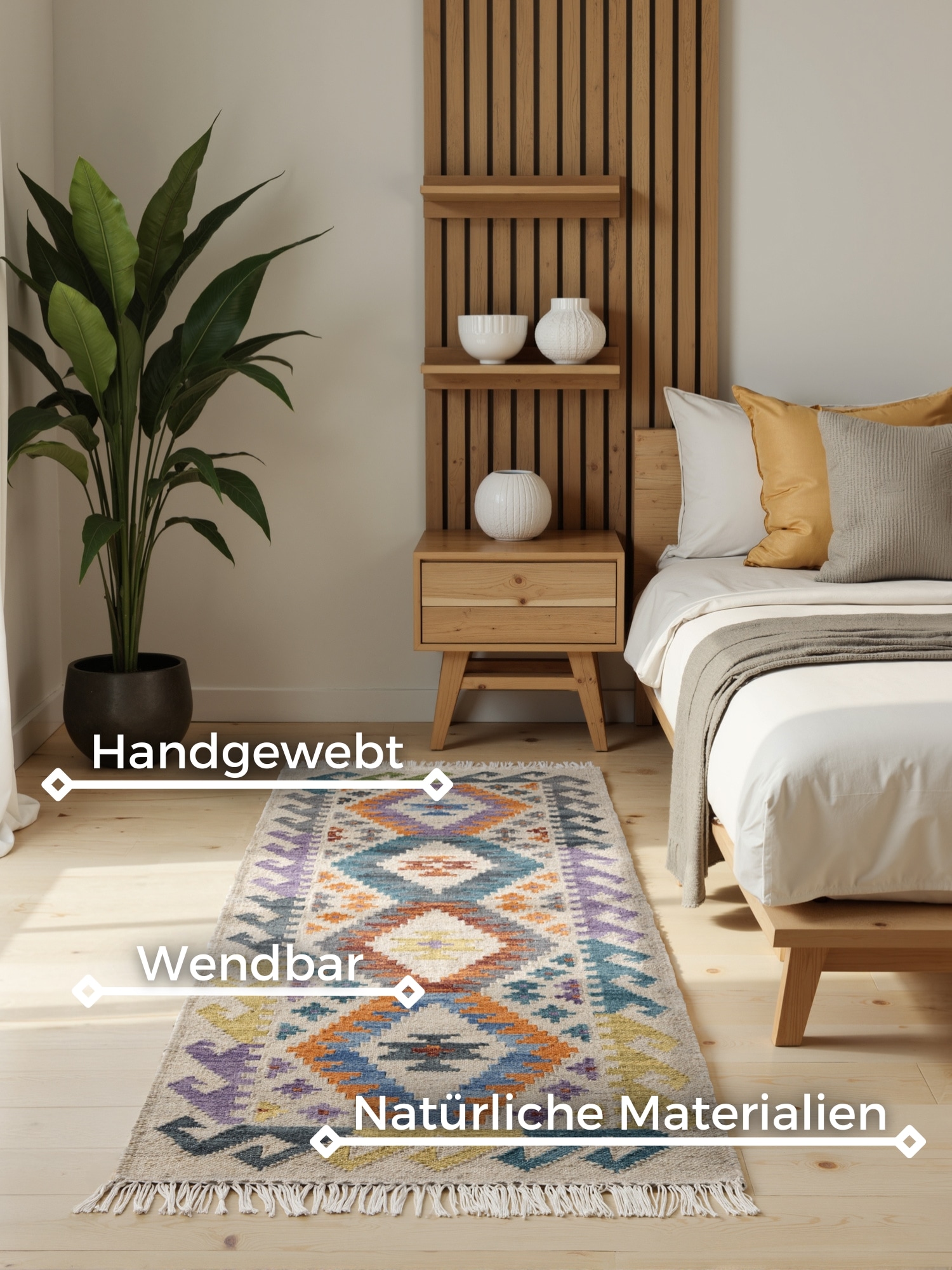 HANSE Home Tapis »Kelim Oasis« Rectangulaire 3 mm Höhe Wolle, Baumwolle, Natur, Handgewebt, orientalisch, Boho, traditionell