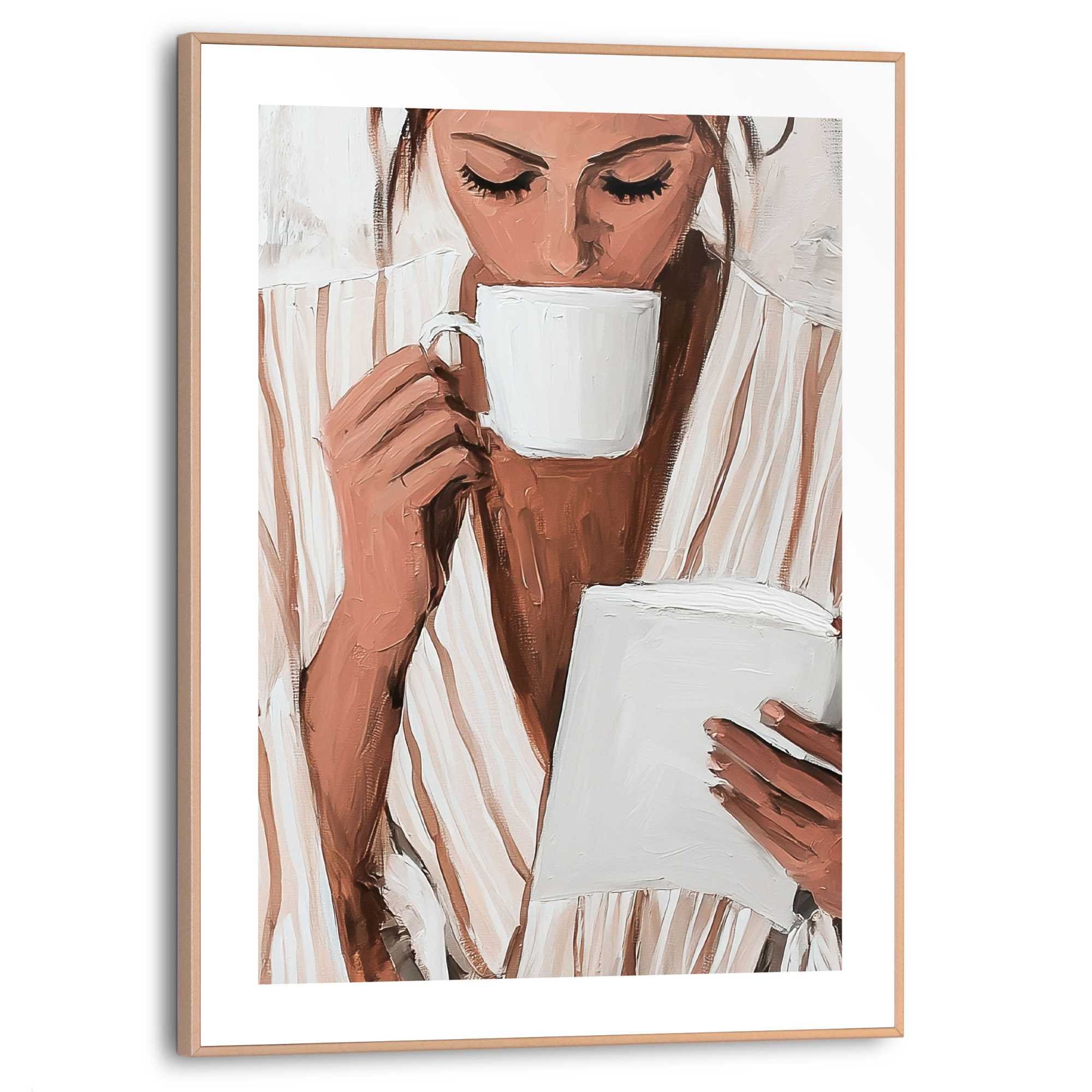 Image of Reinders Poster "Relaxing Time" Wohnzimmer - Frau - Kaffee - Lesen - Braun - MDF - Menschen - 30x40 cm