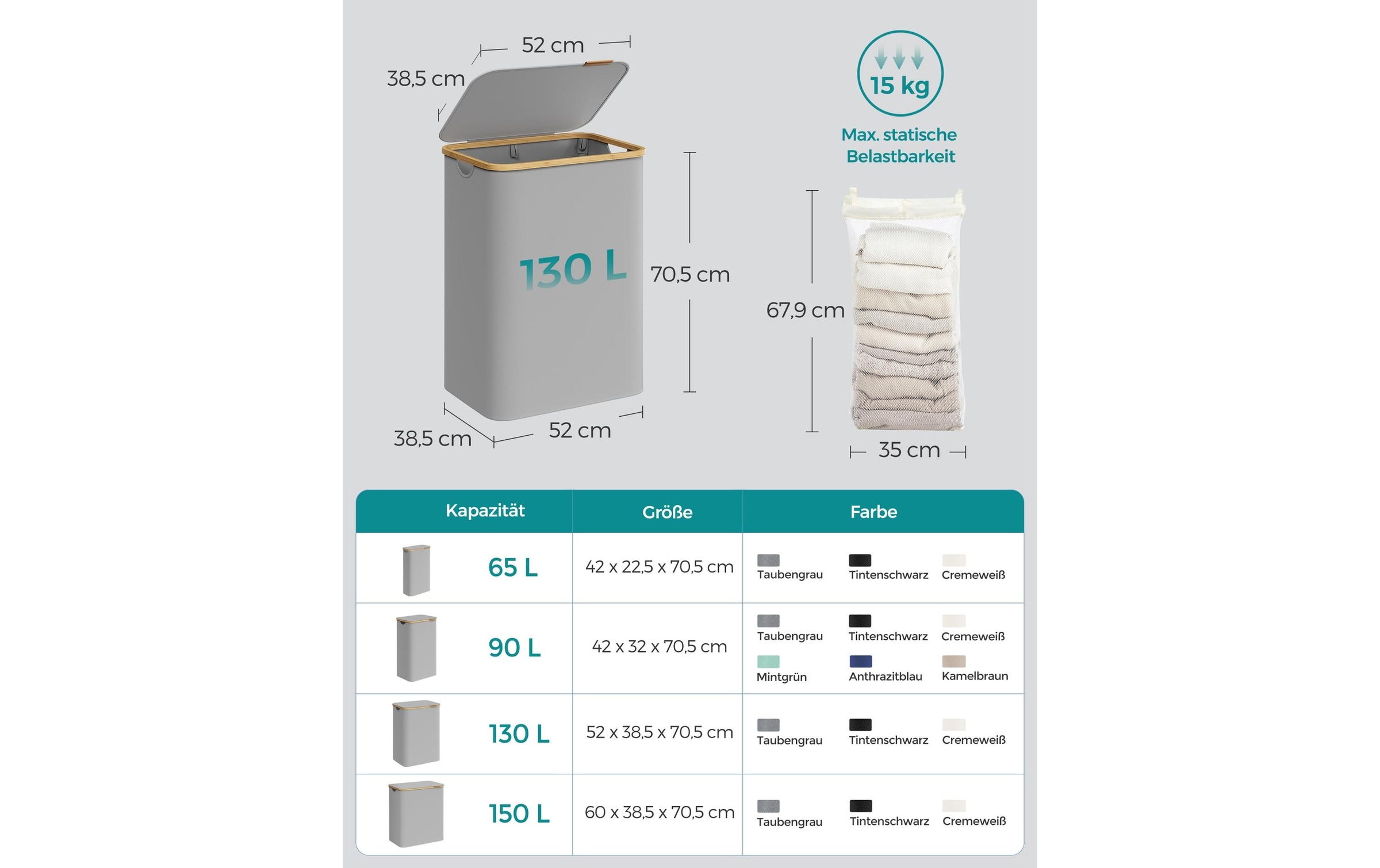 SONGMICS Panier à linge »zusammenklappbar mit 2 Fächern 130 l«