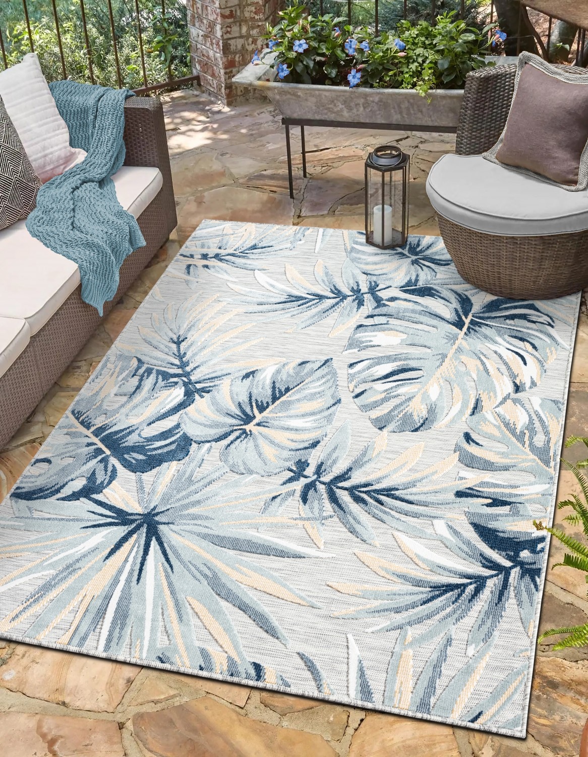 Image of Myflair Möbel & Accessoires Teppich "Sol, LAGERRÄUMUNG" rechteckig 8 mm Höhe Blätter Motiv, Hoch-Tief Effekt, Outdoor geeignet, Balkon, Terrasse