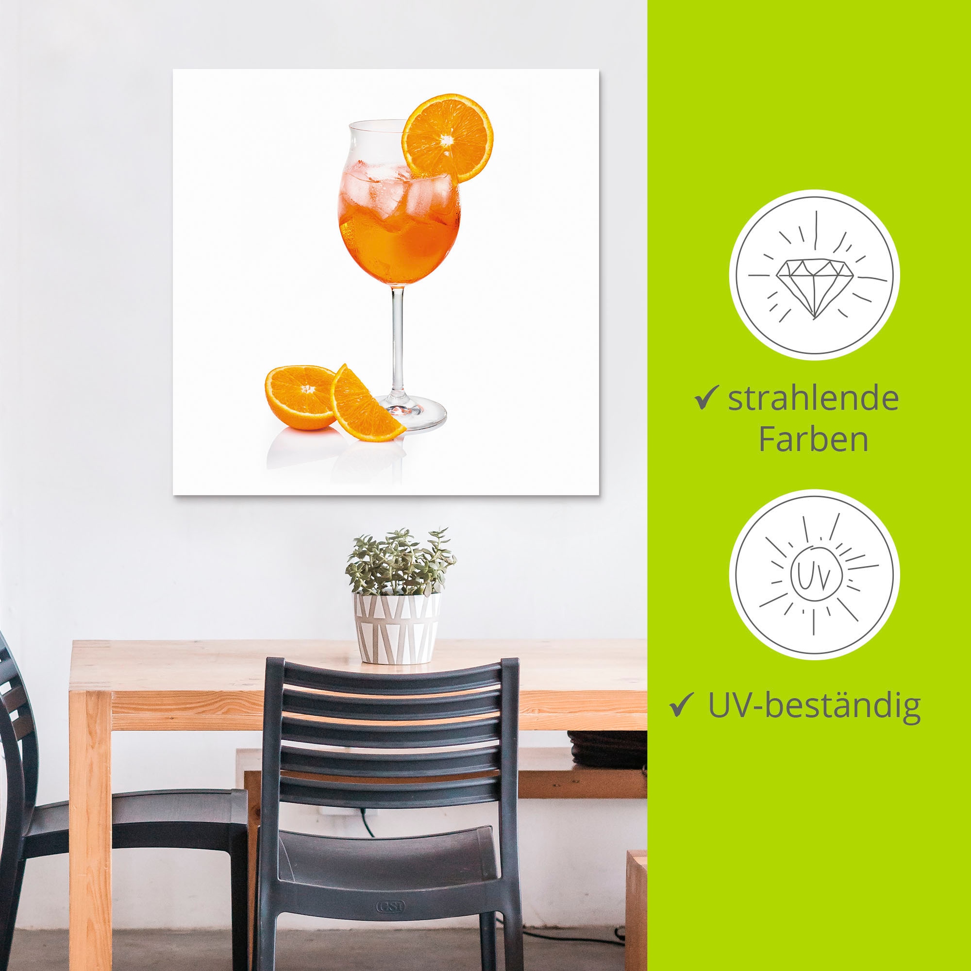 Artland Wandbild »Aperol Spritz mit einer Scheibe Orange«, Getränke, (1 St.), als Alubild, Outdoorbild, Leinwandbild, Poster, Wandaufkleber