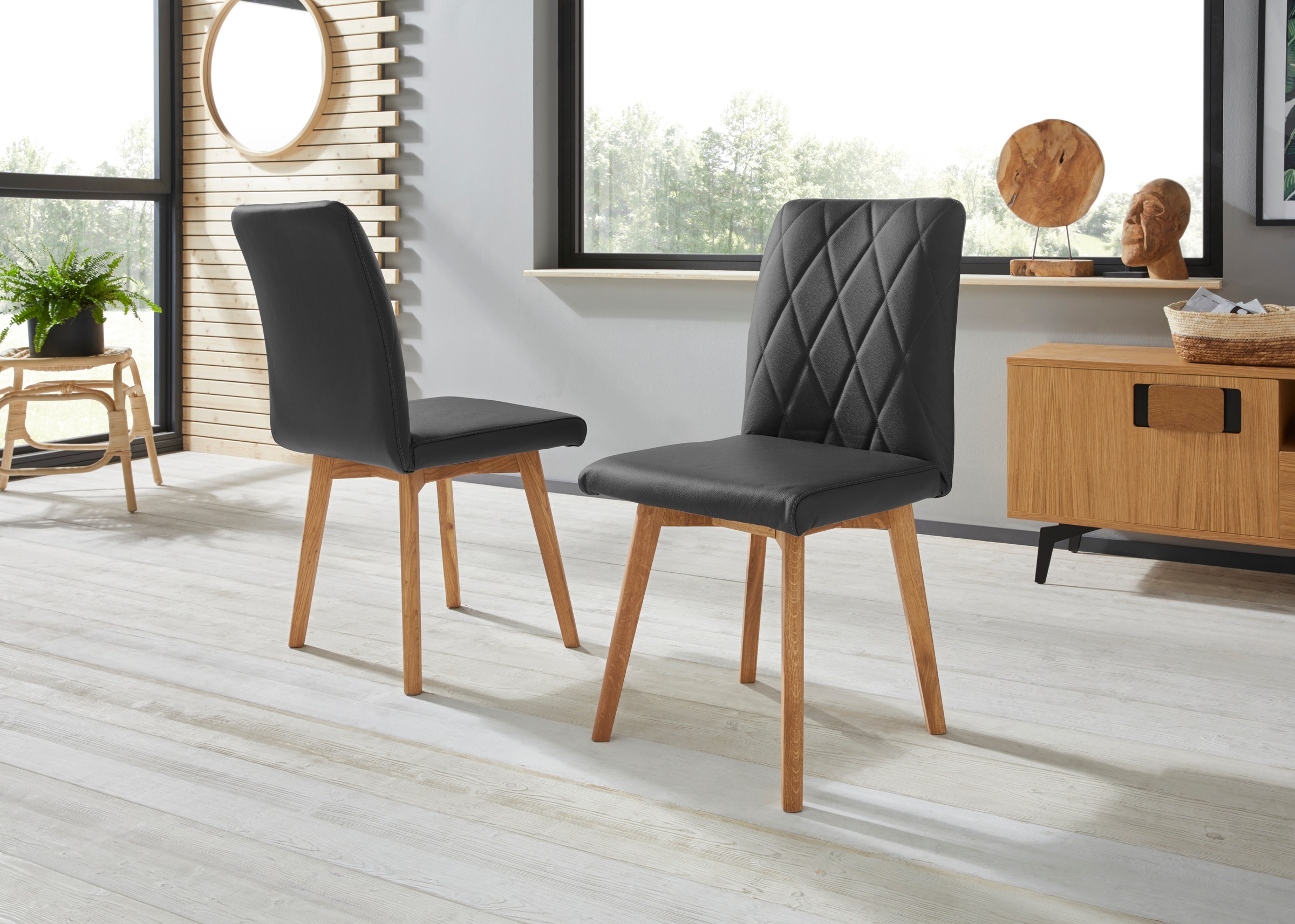 Image of Premium collection by Home affaire 4-Fussstuhl »Brest«, (Set), 2 St., Leder, Gestell aus Eiche Massivholz geölt bei Ackermann Versand Schweiz