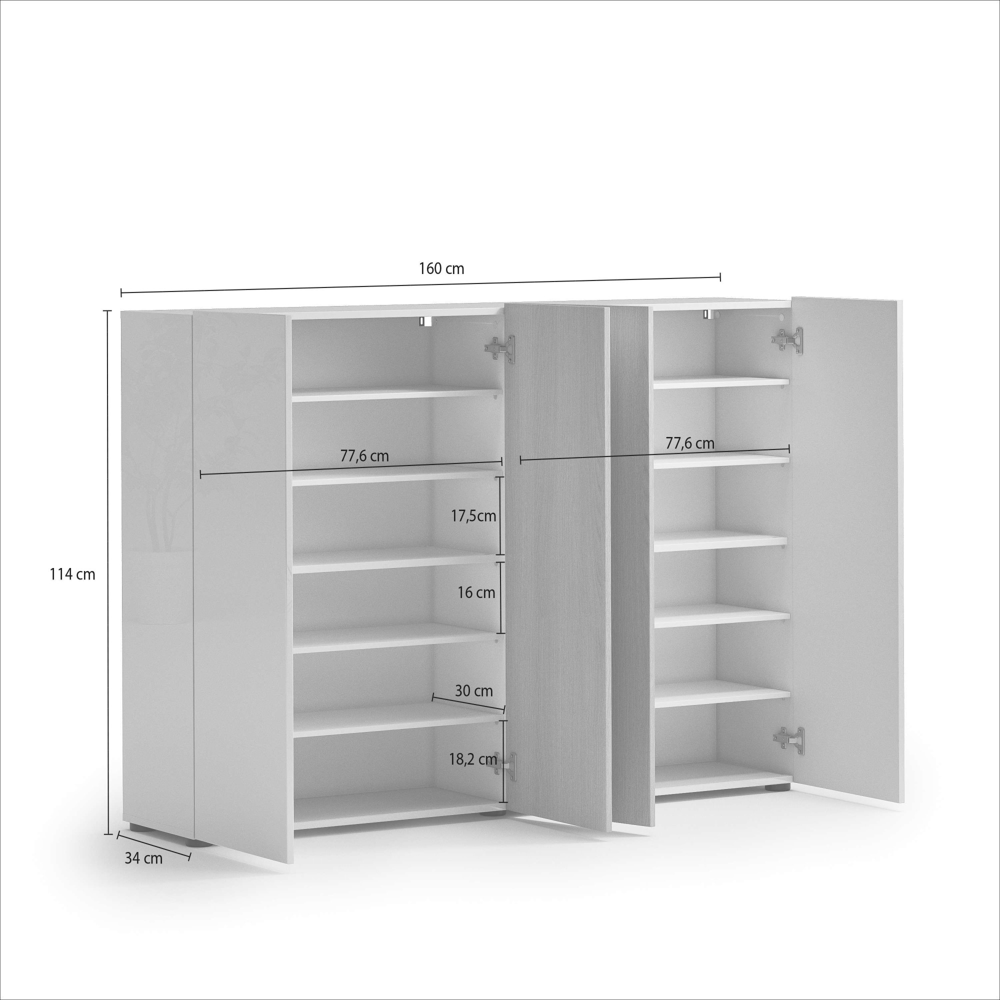 Home affaire Schuhschrank »LADY, Schuhkommode,Schuhmöbel,Schuhablage,Schuhregal« 10 Einlegeböden,12 Fächer,ca. 36 Paar Schuhe-Masse: B/T/H:160x34x115 cm