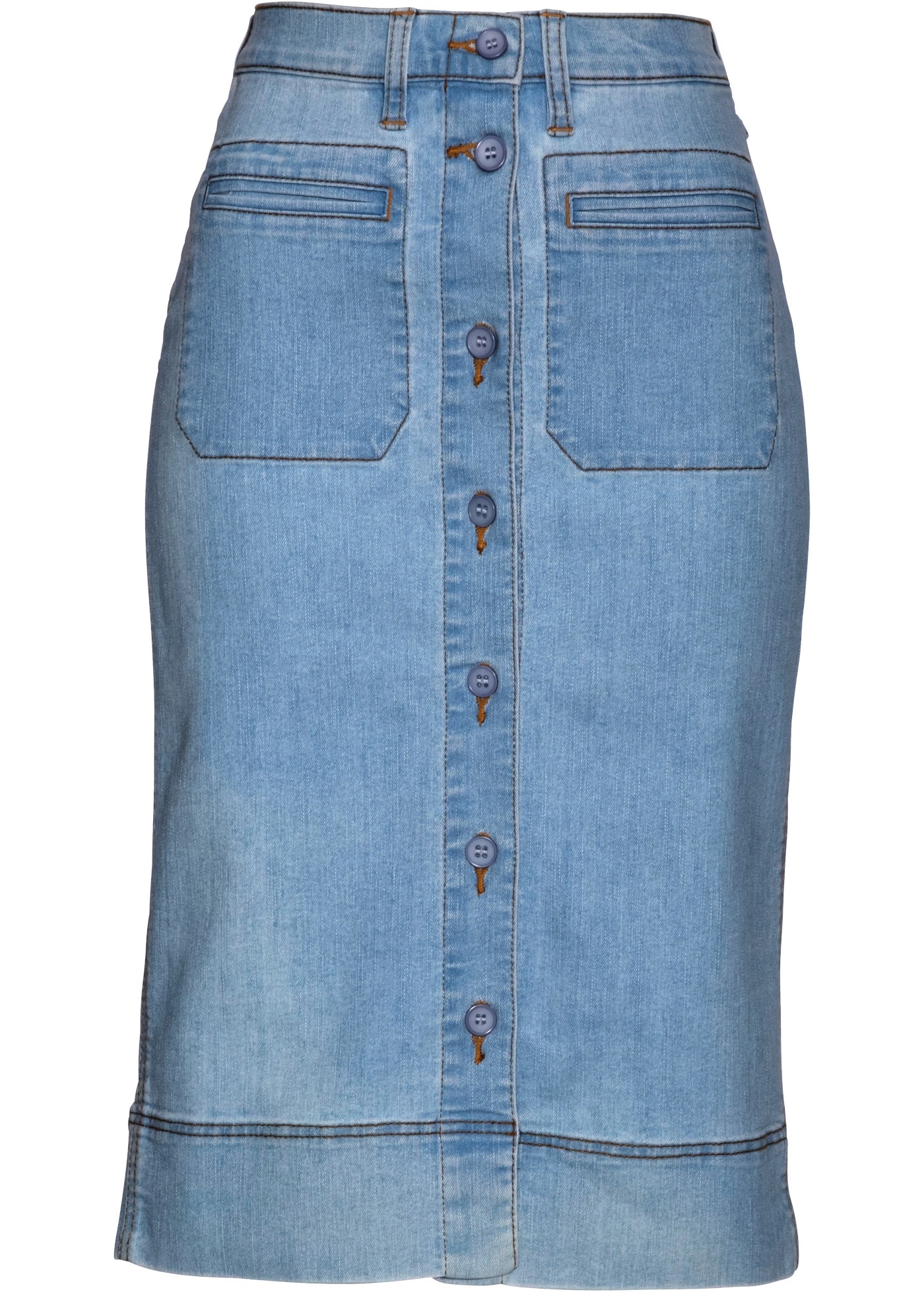 bonprix Jupe en jean coupe ajustée, avec patte de boutonnage