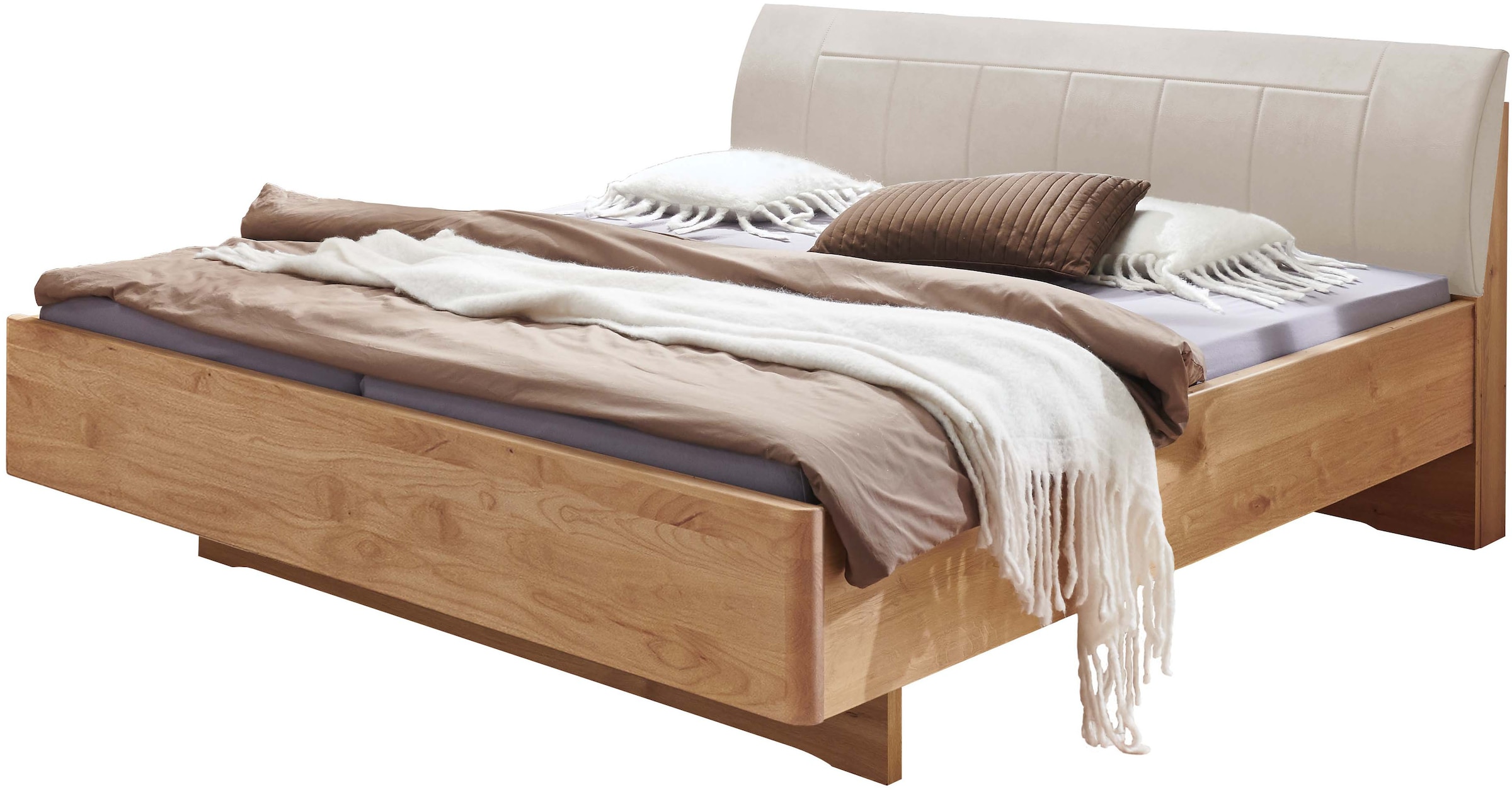 Image of WIEMANN Holzbett "Cardiff, Bettgestell, Bettrahmen, teilmassiv, mit Polsterkopfteil" Belastbarkeit 110/220 Kg, 4-fache höhenverstellbar, MADE IN GERMANY, Fussteil aus Massivholz, verschiedene Grössen