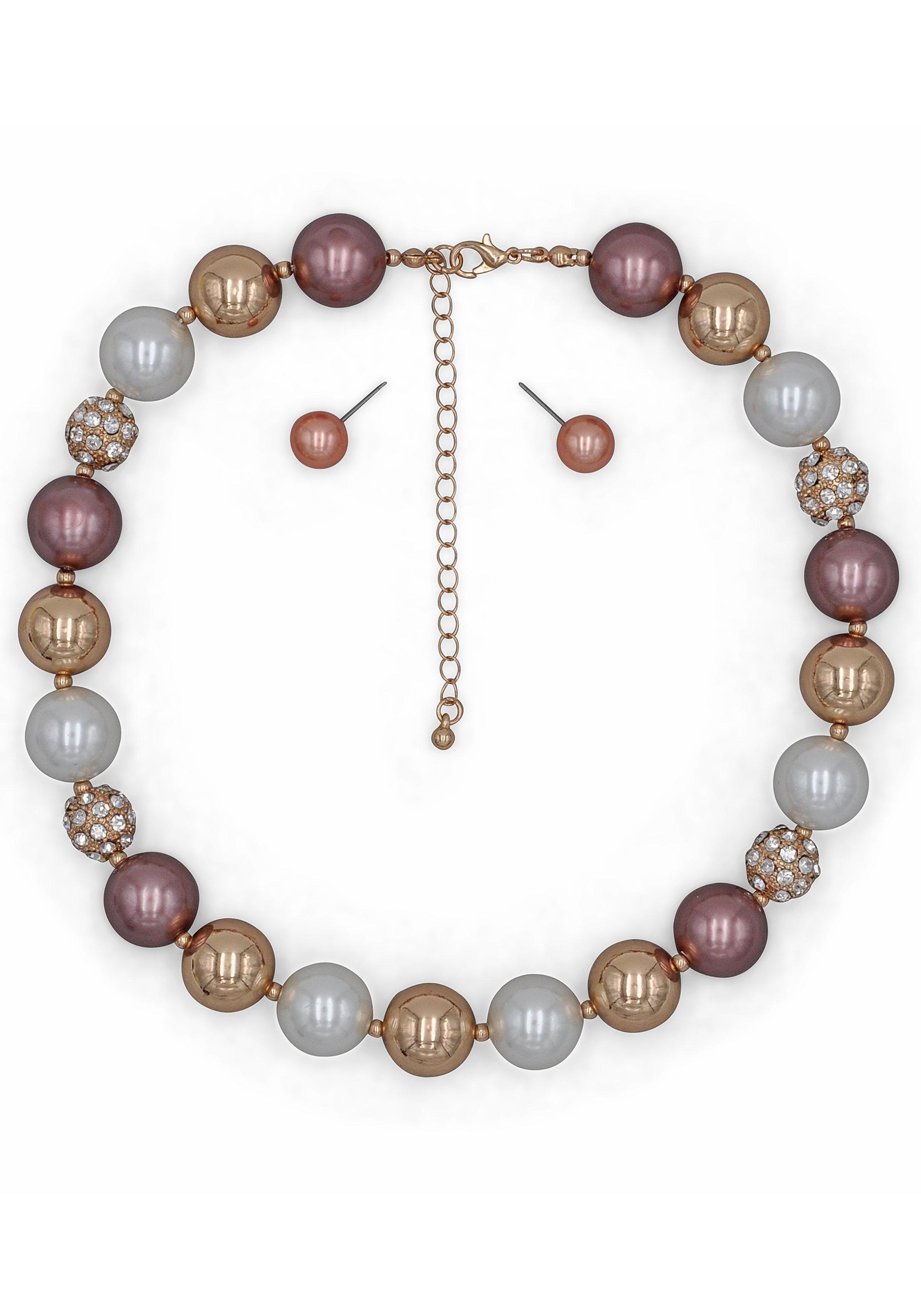 Ohrring und Ketten Set »mit auffallend grossen Perlen« (Set, 3 tlg.)