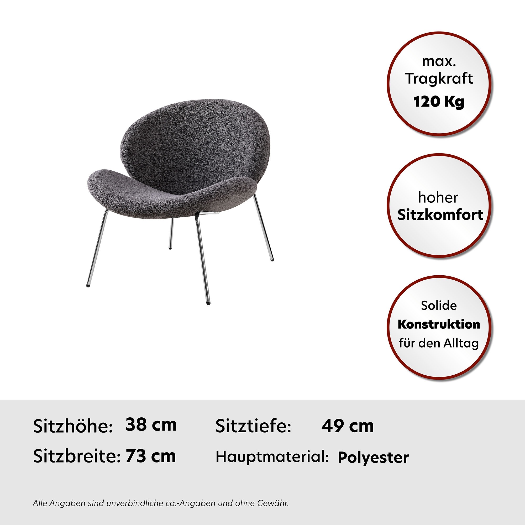 Kayoom Chaise rembourrée »Stuhl Jaden 125 2er-Set, im angesagten Stoff mit dem Kräusel-Effekt« (Set) 2 cuisÄsthetisch minimalistisches Design, Bouclé Stoff, breites Sitzen