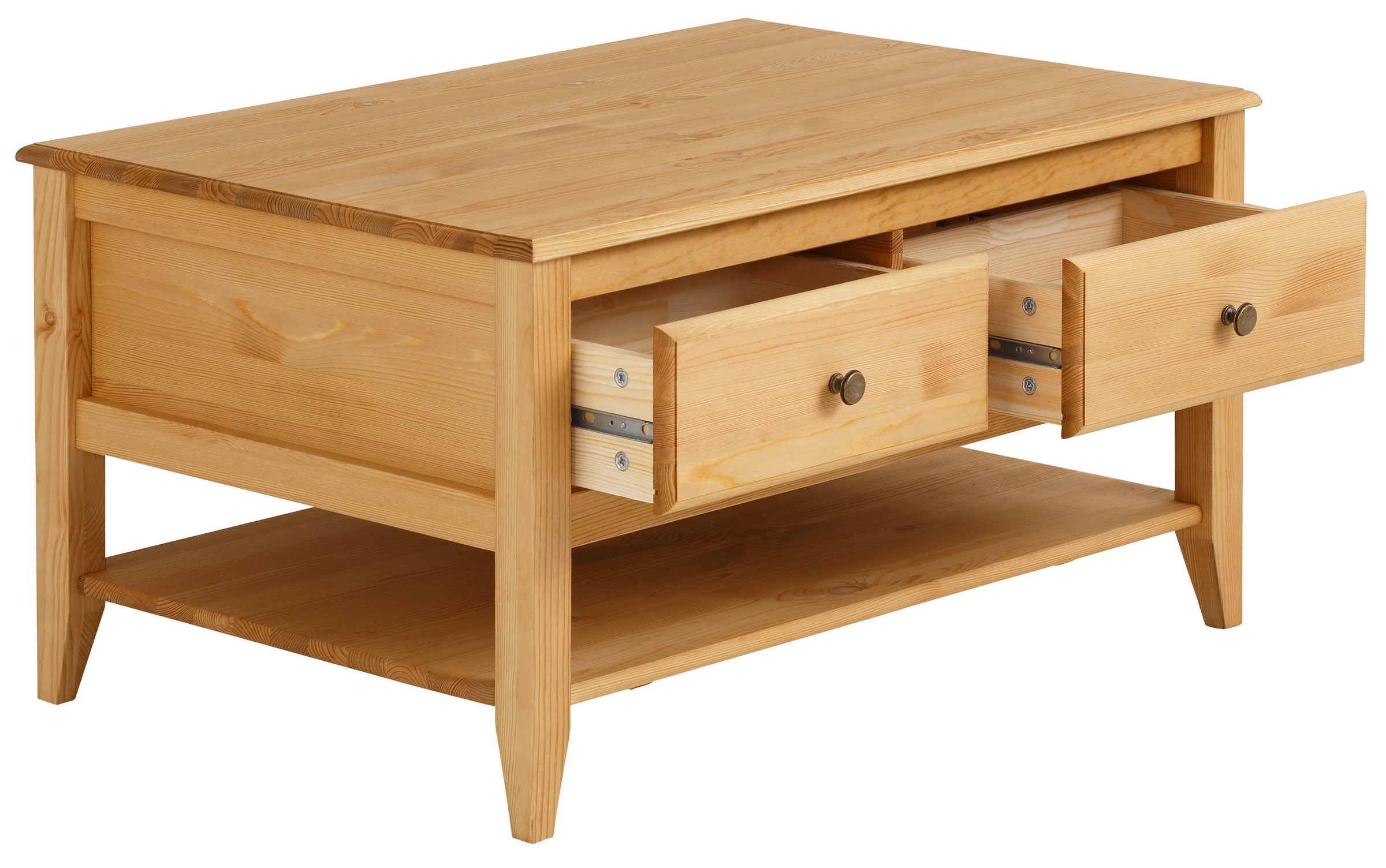 GOODproduct Couchtisch »Leonis« Breite 89 cm, mit Schubladen und Ablageboden, massiver Kiefer,  FSC®