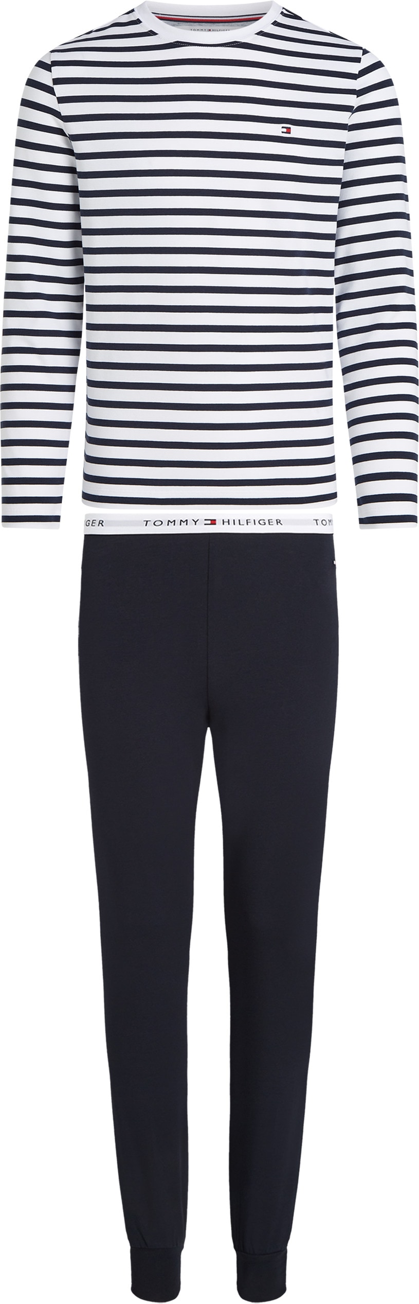 Tommy Hilfiger Underwear Schlafanzug »LS PJ CUFFED SET PRINT«, (Set, 2 tlg.), Bündchen an Bein, regular fit, Rundhals