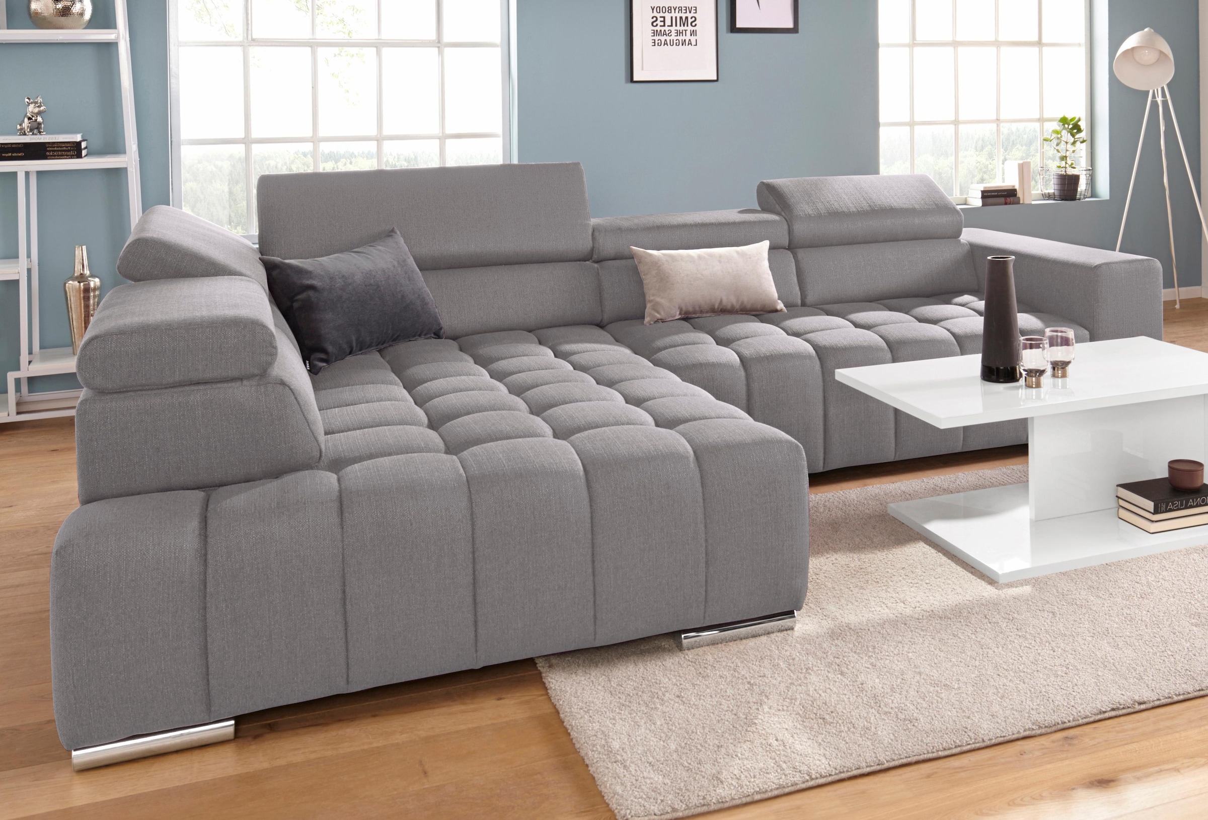 exxpo - sofa fashion Ecksofa »Elias, aktuelle Kreuzsteppung im Sitz, bequem, L-Form«, mit Kopf- bzw. Rückenverstellung, wahlweise mit Bettfunktion
