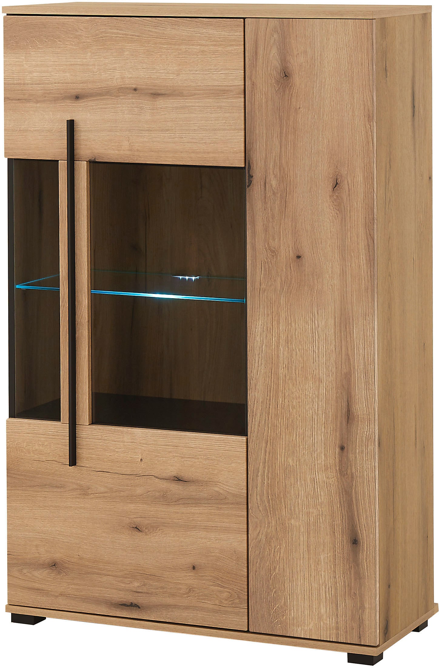 INOSIGN Vitrine »Cantara, Vitrinenschrank in Eiche Evoke oder weiss, Standvitrine«, schwarzer Stangengriff, ausreichend Stauraum, vielseitig einsetzbar