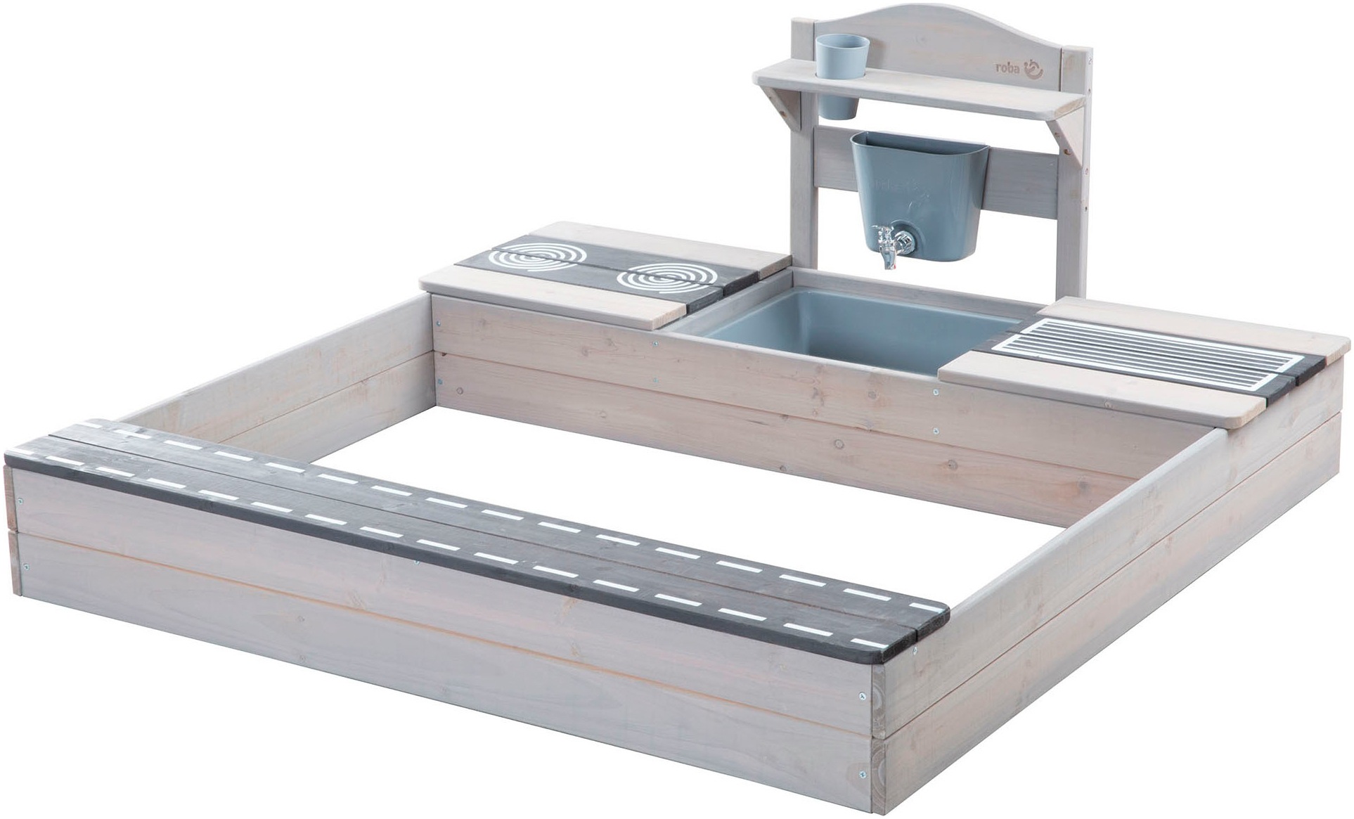 roba® Sandkasten »117 x 118 x 54 cm, mit Matschküche, grau« FSC® - schützt Wald
