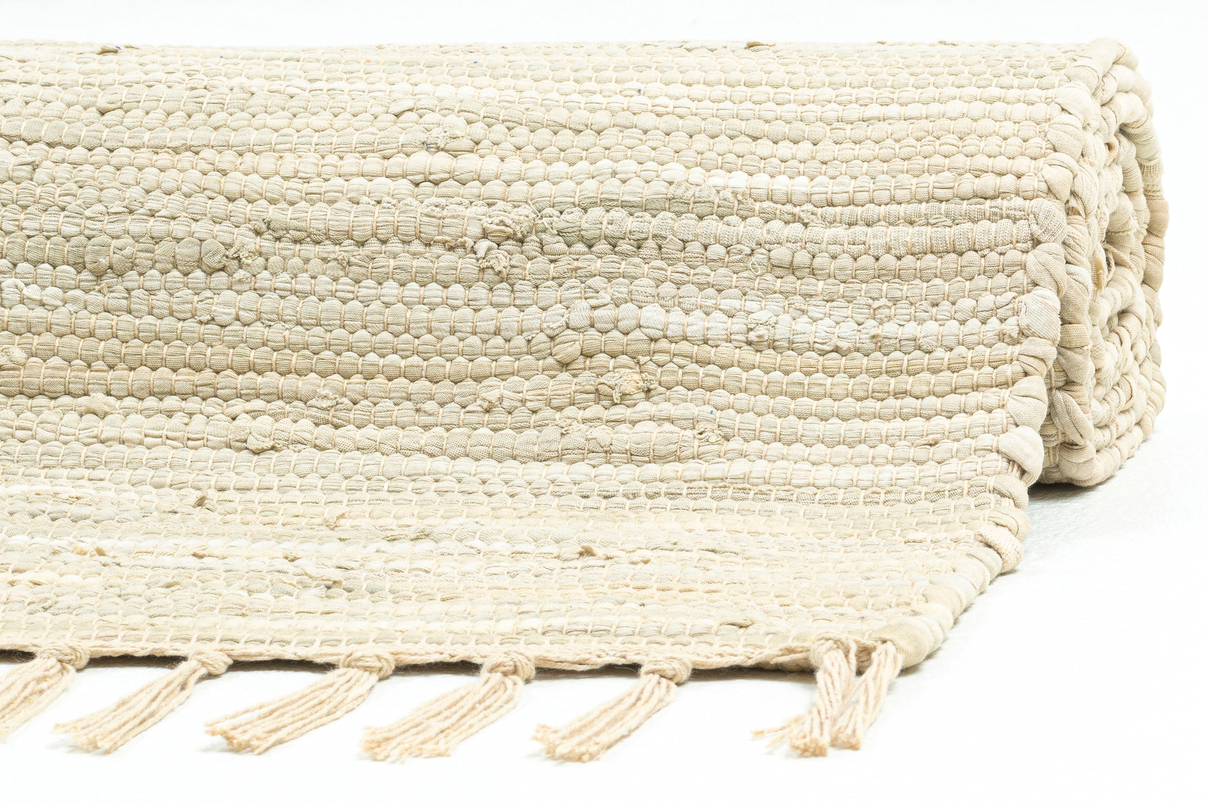 Fransen Teppich, Cotton«, mit handgewebt, Teppich »Happy auf Baumwolle, ♕ THEKO Handweb Flachgewebe, reine rechteckig, versandkostenfrei