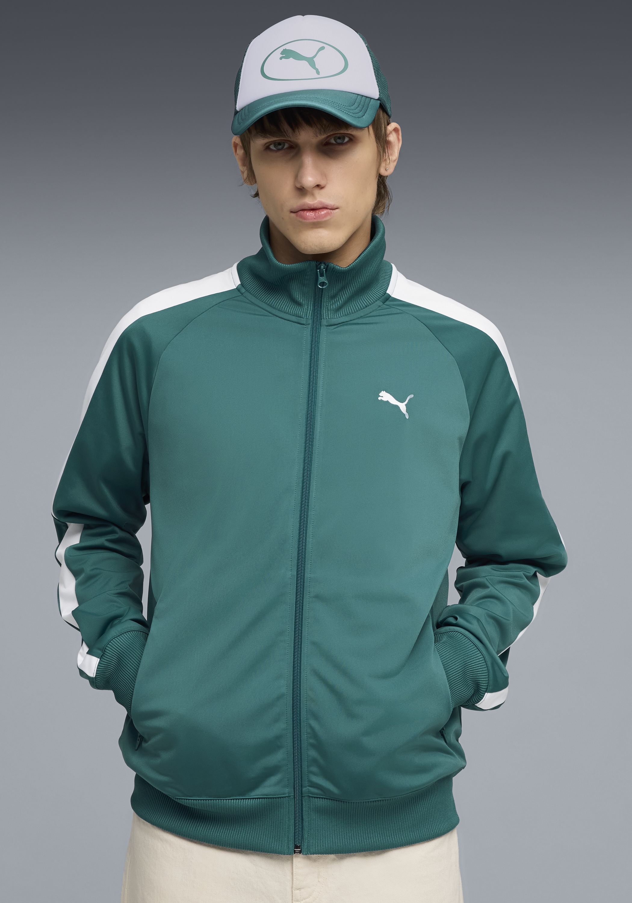 Image of PUMA Trainingsjacke "T7 FOUNDATION POLY TRACK JACKET" ohne Kapuze mit Stehkragen, mit Reissverschlusstaschen, Regular Fit