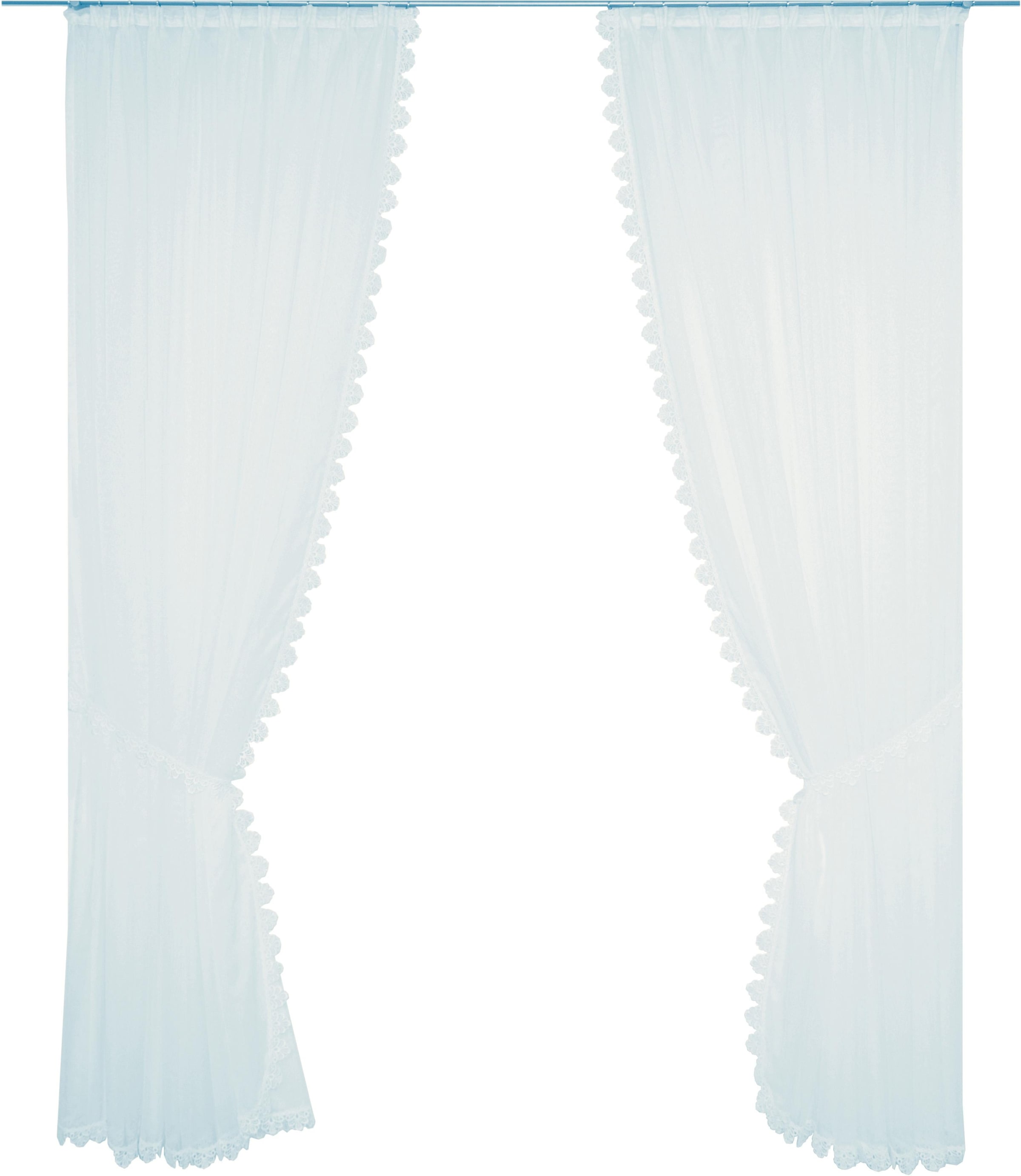 Image of Wirth Gardine "Elena" Faltenband 2 Stk. tlg. veredelt mit echter Plauener Spitze Stickerei, inkl. Raffhalter