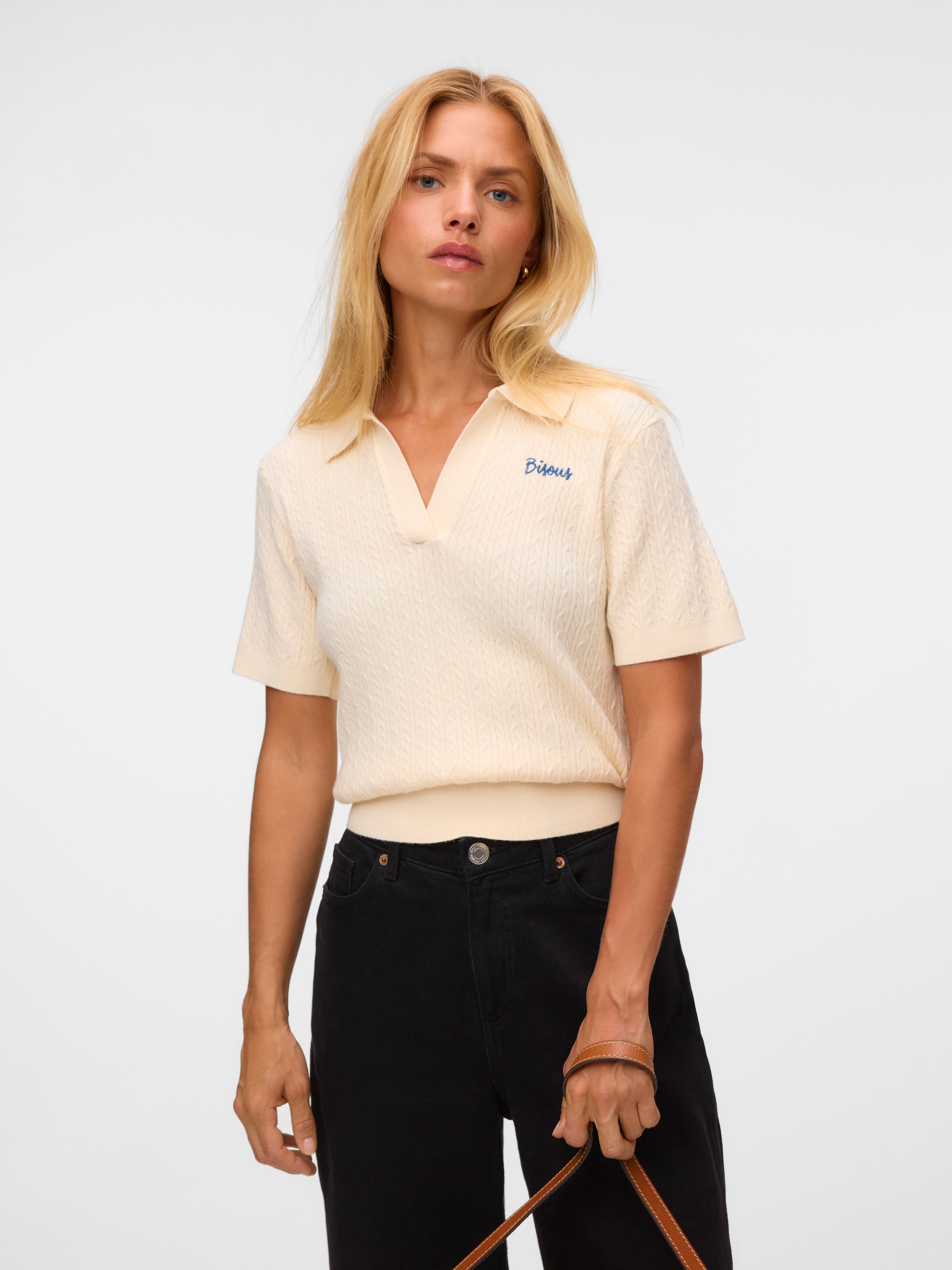 Image of Vero Moda Polokragenpullover "VMGOLD CABLE SS POLONECK PULLOVER" Viskosemischung, regular fit