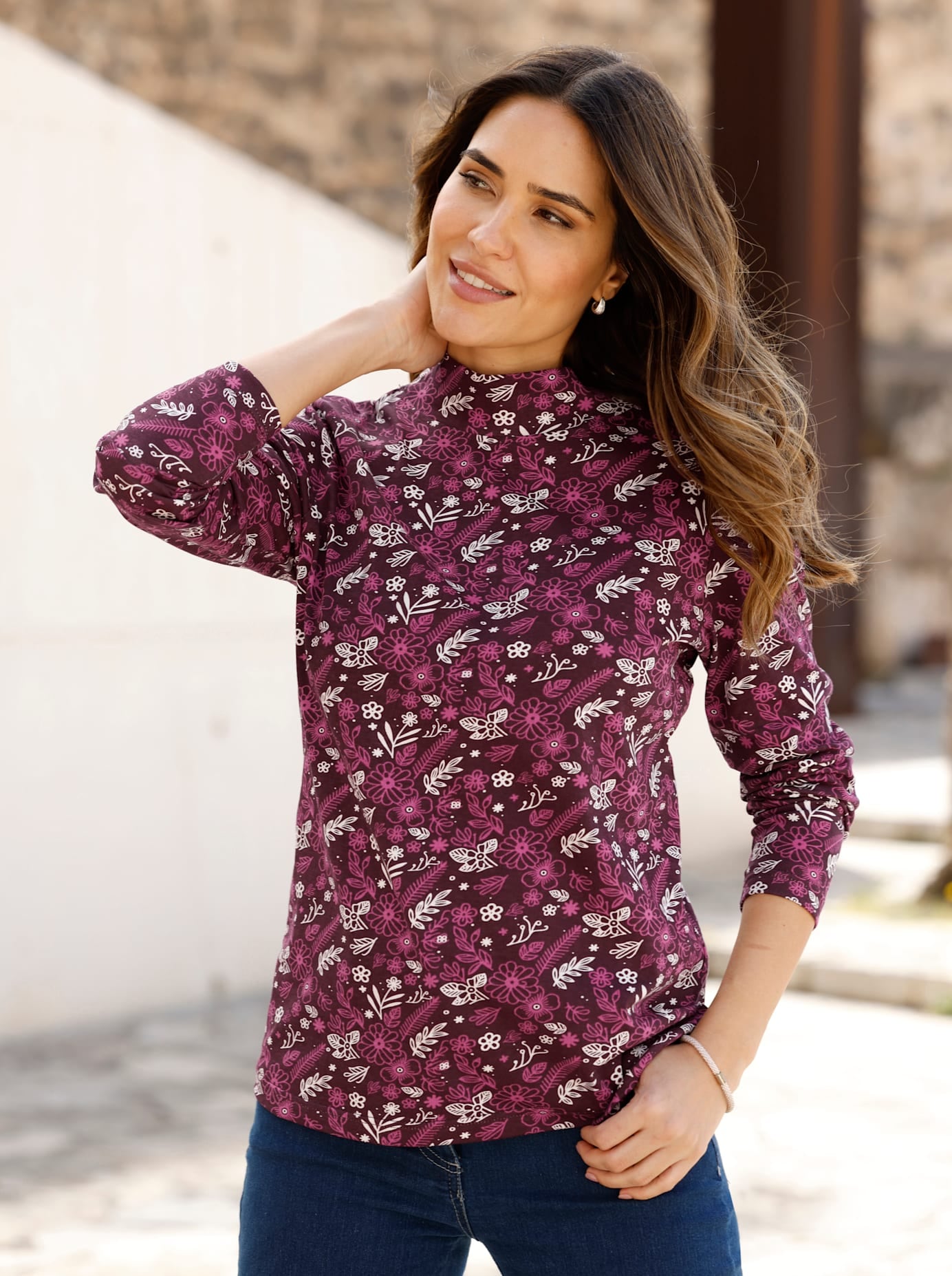 Image of Classic Basics Stehkragenshirt "Langarm-Shirt" 1