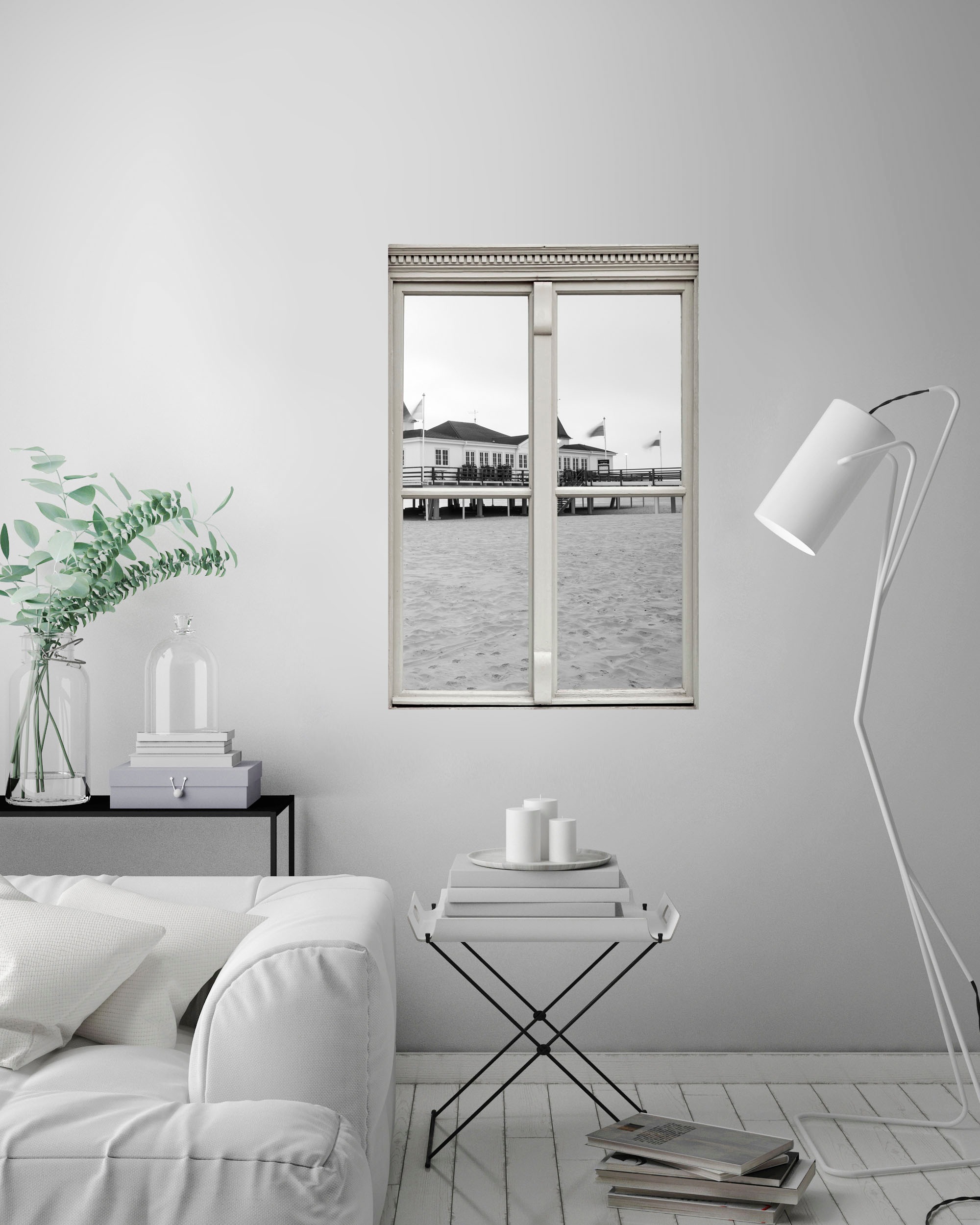 queence Wandsticker »Strandhaus«, Wandsticker, Wandbild, selbstklebend, 3D, Fenster