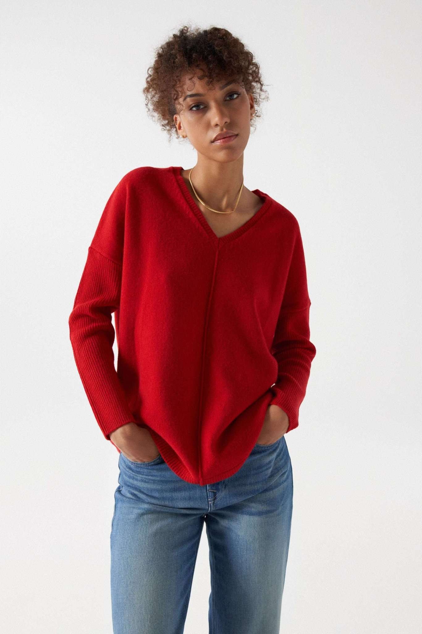 Strickpullover »Pullover V Neck Ribbed Knit Sweater«
