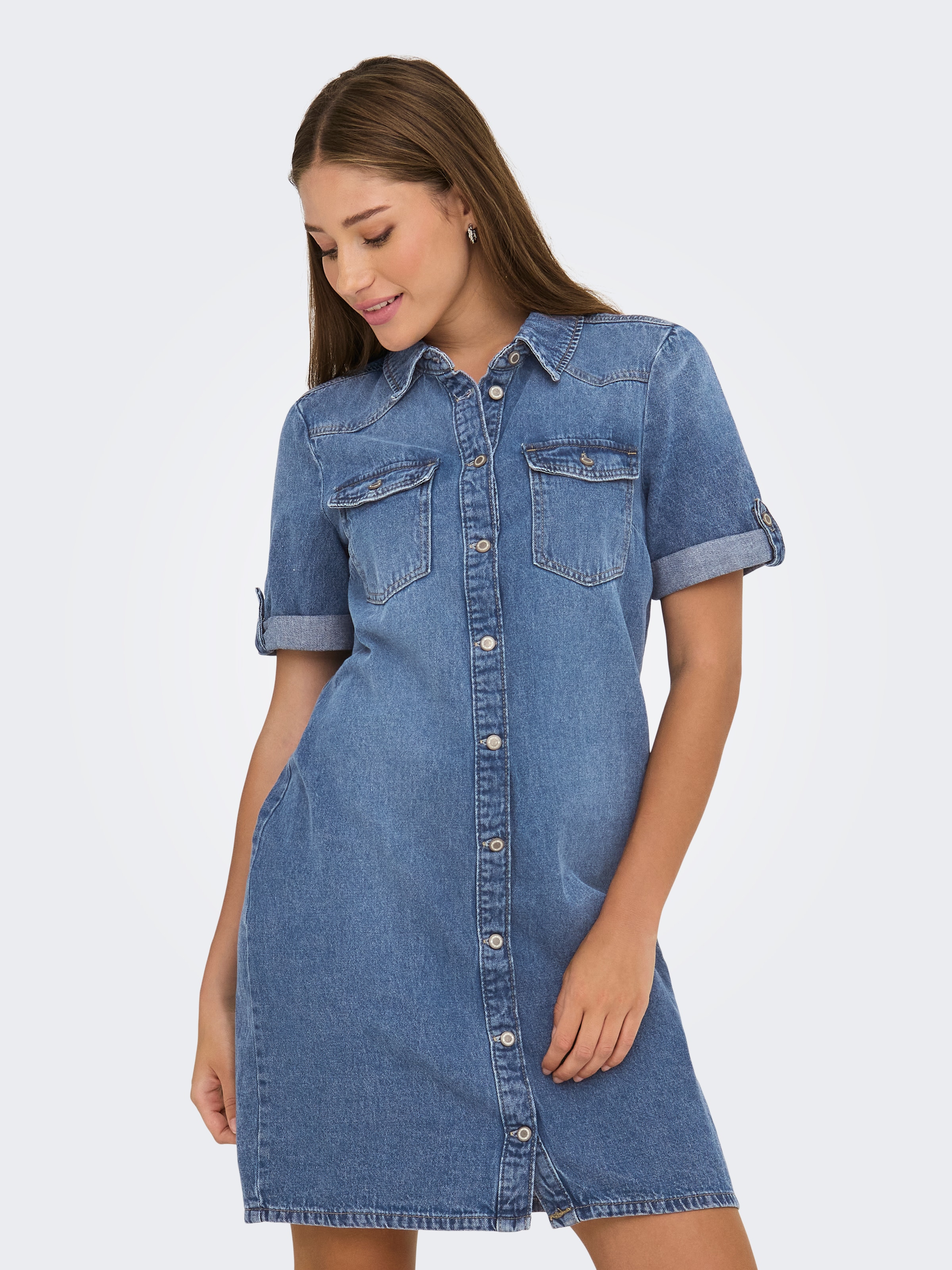 Image of ONLY Jeanskleid "ONLLISA – Denimkleid mit Knopfleiste und Brusttaschen" Brusttaschen Baumwollmischung