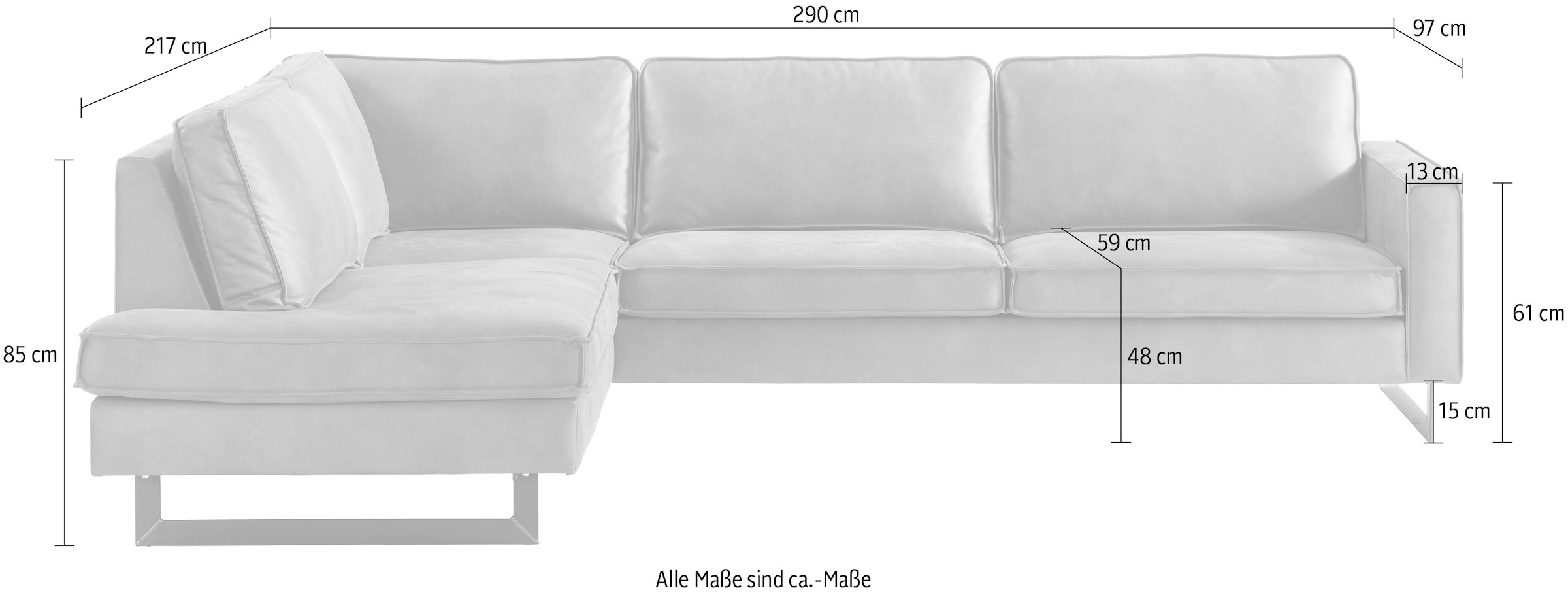Places of Style Ecksofa »Pinto, 290 cm, Cord, Chenille, Lederoptik, Ottomane links / rechts«, mit Keder, schwarze Metallfüsse, Wellenunterfederung
