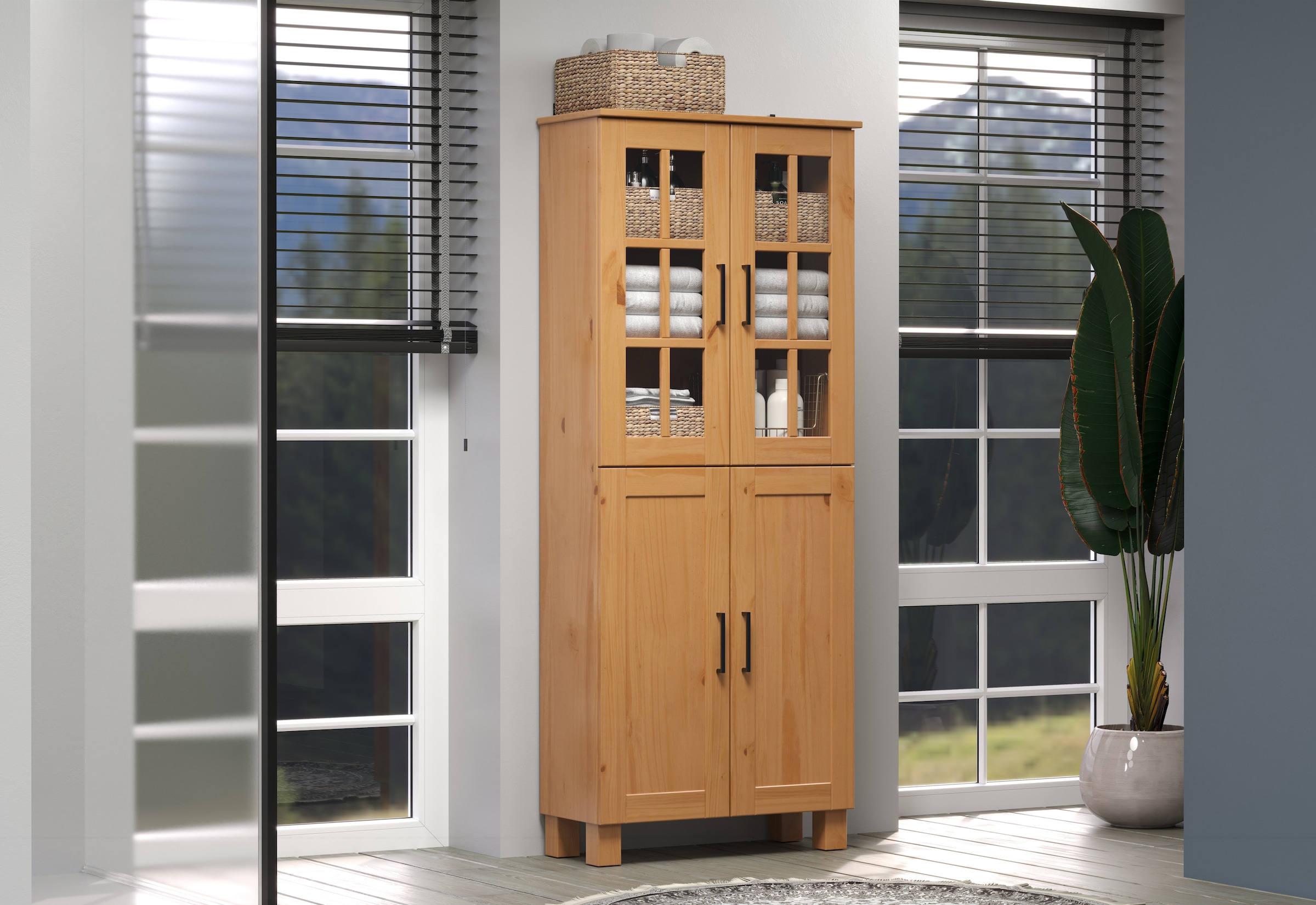 welltime Hochschrank »Ulea«, (1 St.), Breiter Badschrank aus Massivholz - Masse (B/T/H) 70/30/170 cm