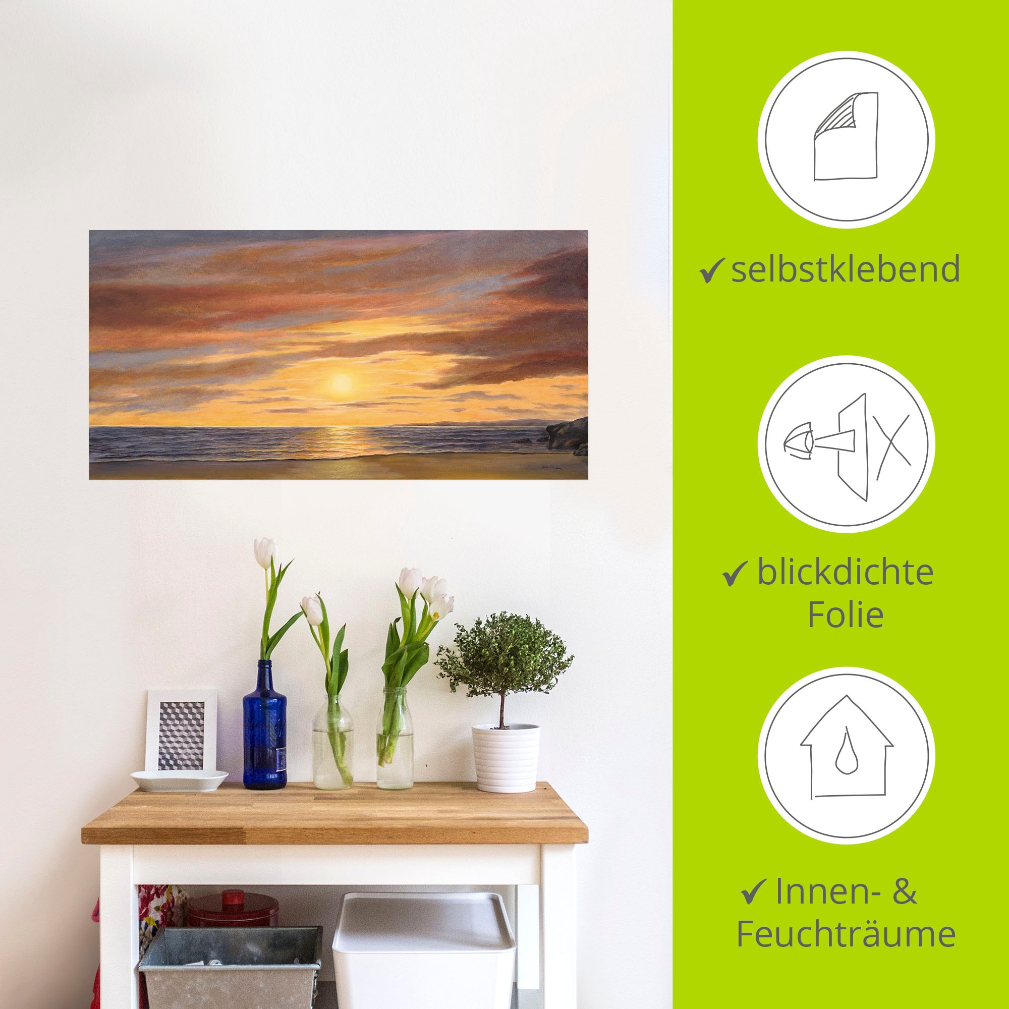 Artland Wandbild »Sonne am Strand«, Strand, (1 St.), als Alubild, Outdoorbild, Leinwandbild, Poster, Wandaufkleber