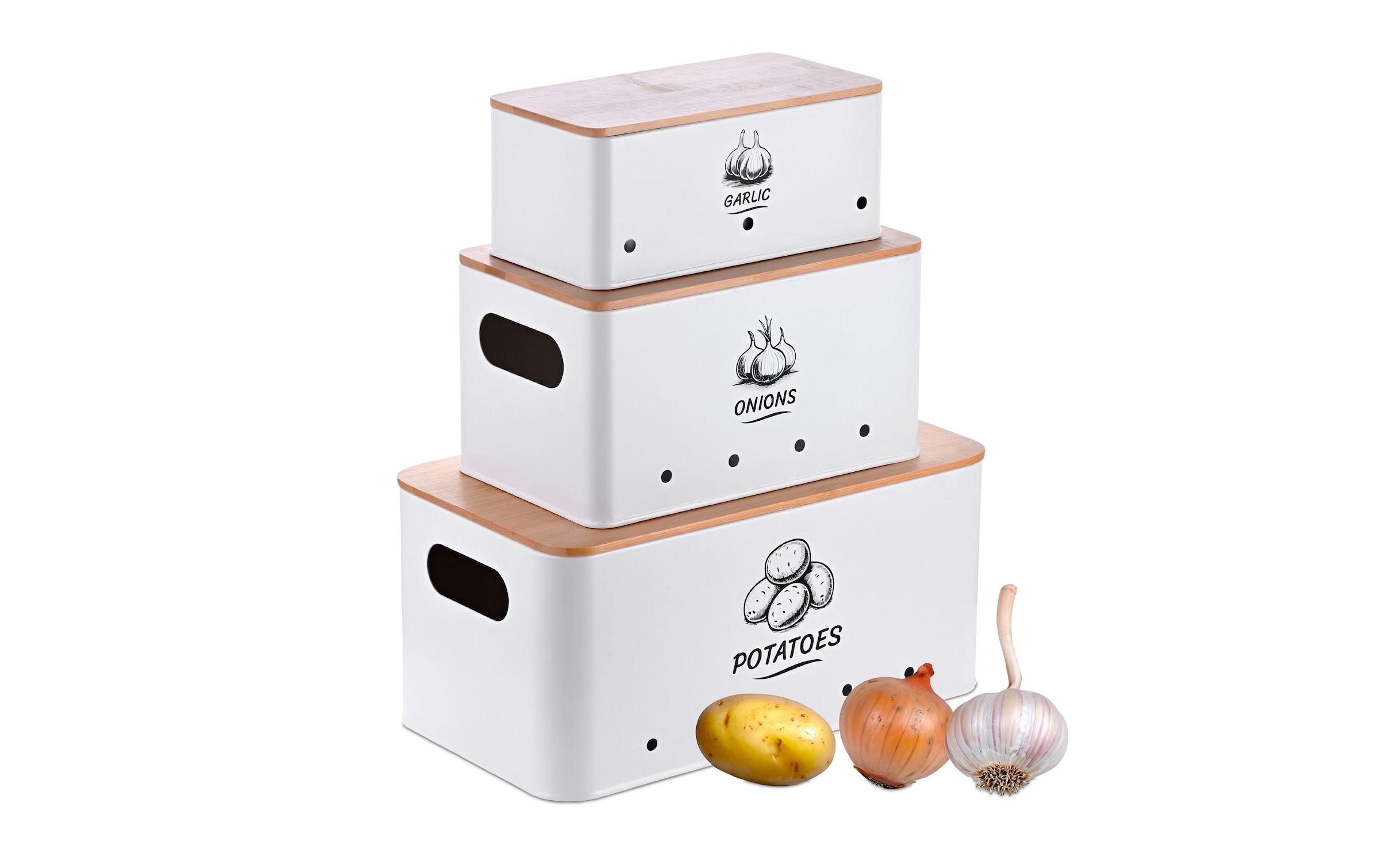 relaxdays Aufbewahrungsbox »3er Set Bambusdeckel eckig«