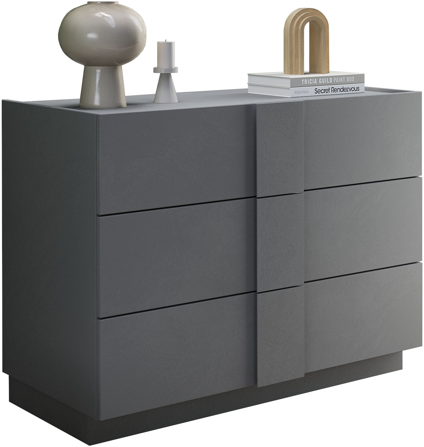 INOSIGN Schubkastenkommode »Jupiter, Kommode, Stauraumkommode, Beistellkommode, 2 Schubladen« B/T/H 110/83/52 cm, moderne Griffblende, trendiges Steingrau, kompakt