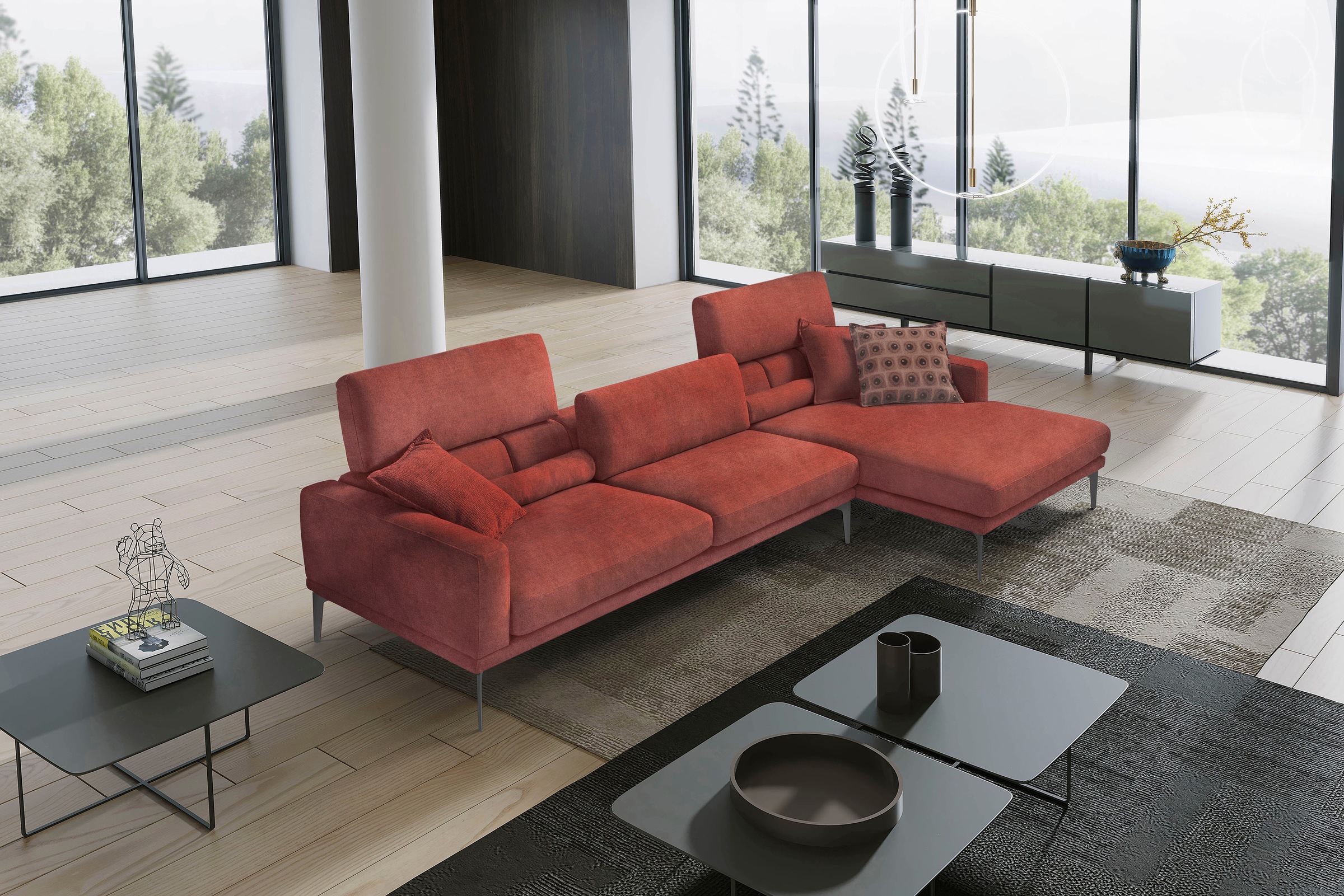 Egoitaliano Ecksofa »Masu, Design trifft sensationellen Sitzkomfort«, inkl. 2 Kissenrollen, Rückenelemente manuell verstellbar, Metallfüsse
