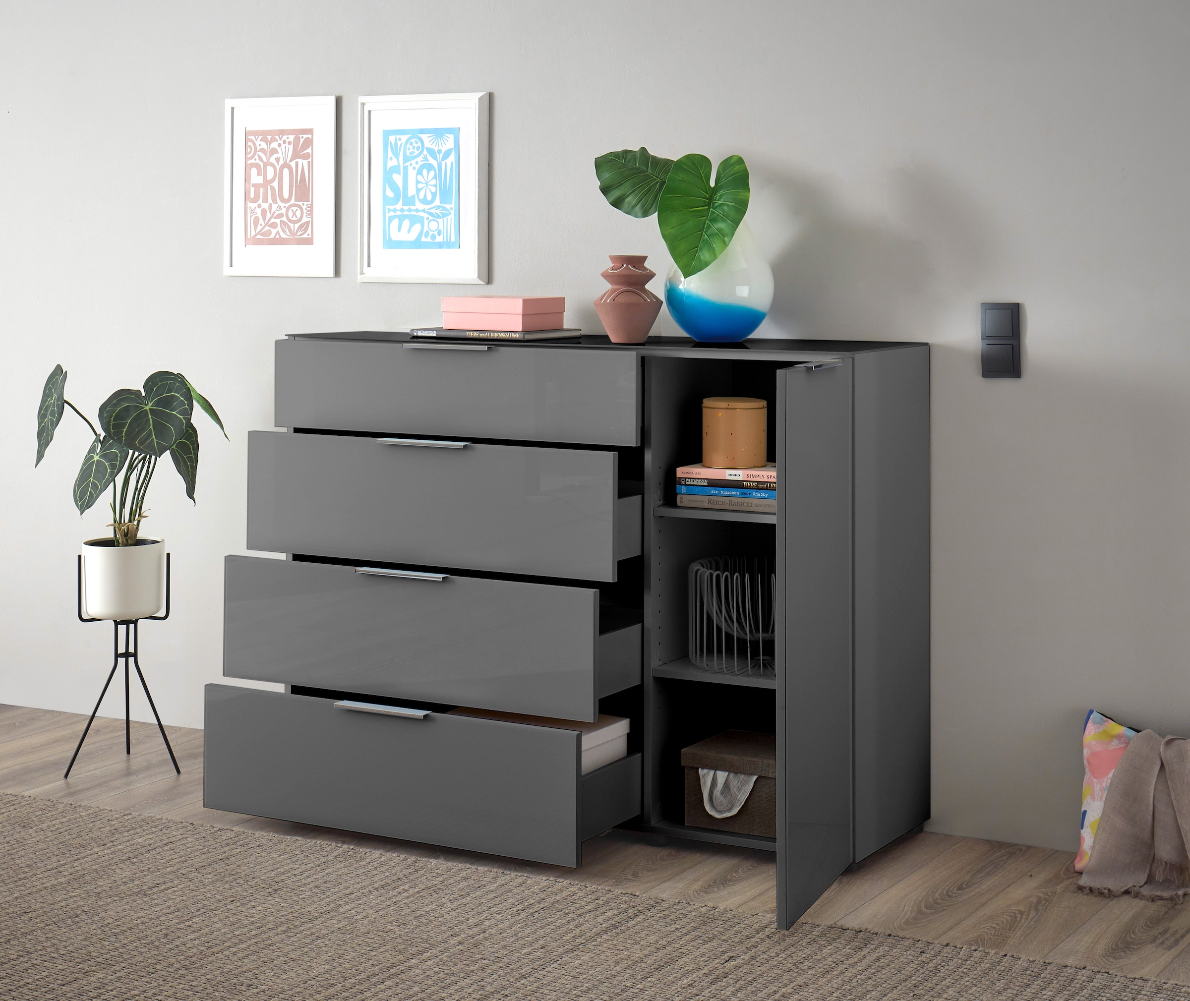 HBZ Commode »Santorin, BxHxT 135x99x40 cm« 1 cuis tlg. Largeur 135 cm, softclose pour portes et tiroirs, revêtement mélaminé