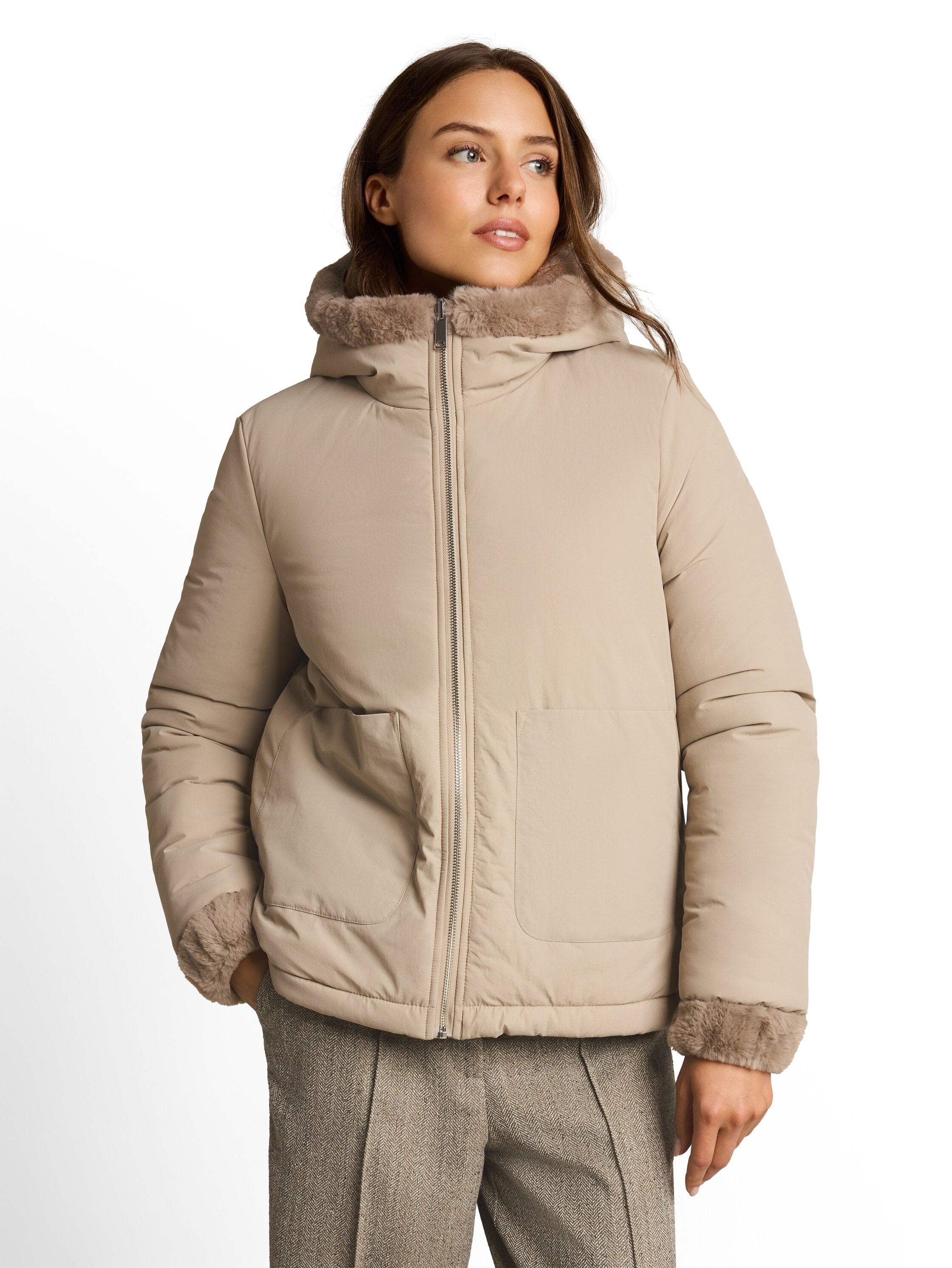 Image of TOM TAILOR Wendejacke "Regular" mit Kapuze beidseitig tragbar / Fleece mit Kapuze / Winterjacke