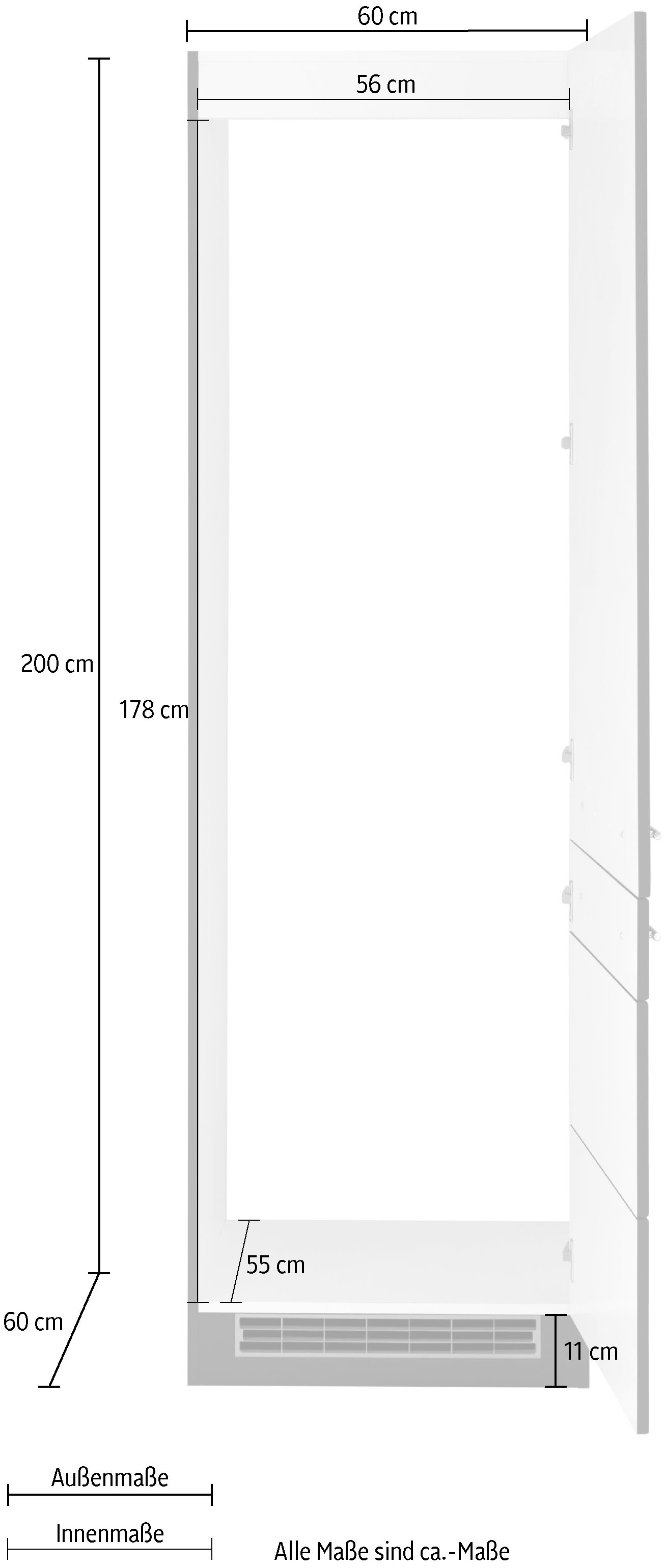 KOCHSTATION Kühlumbauschrank »KS-Wien« 60 cm breit, 200 cm hoch, geeignet für Einbau-Kühlgefrierkombination