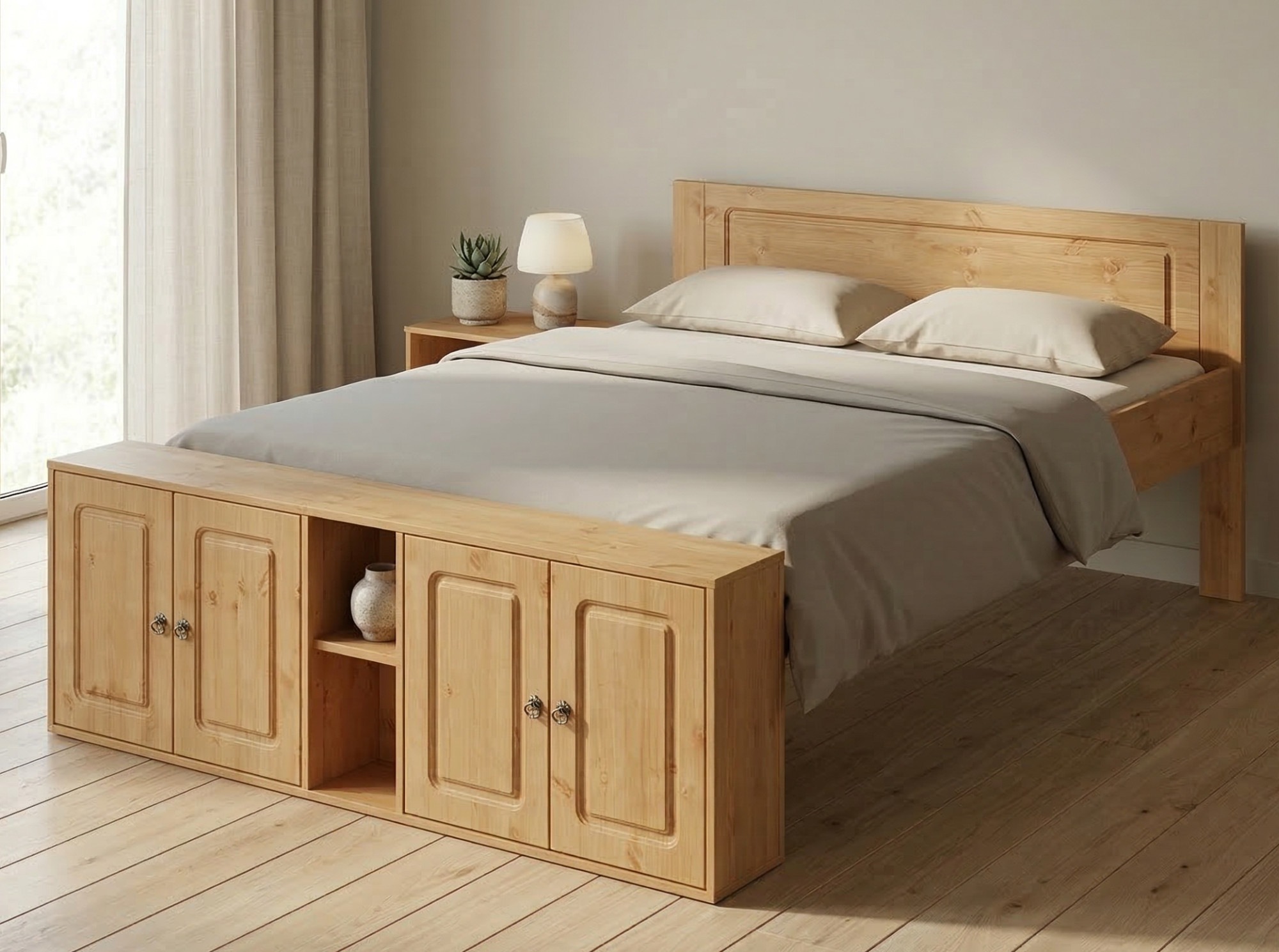 Image of GOODproduct Massivholzbett "Paula, Bett, Stauraumbett, Holzbett, Bettgestell" (B/T/H: 148,8/224,4/82 cm, aus massiver Kiefer, extra viel Stauraum im Fussteil, FSC-zertifiziert