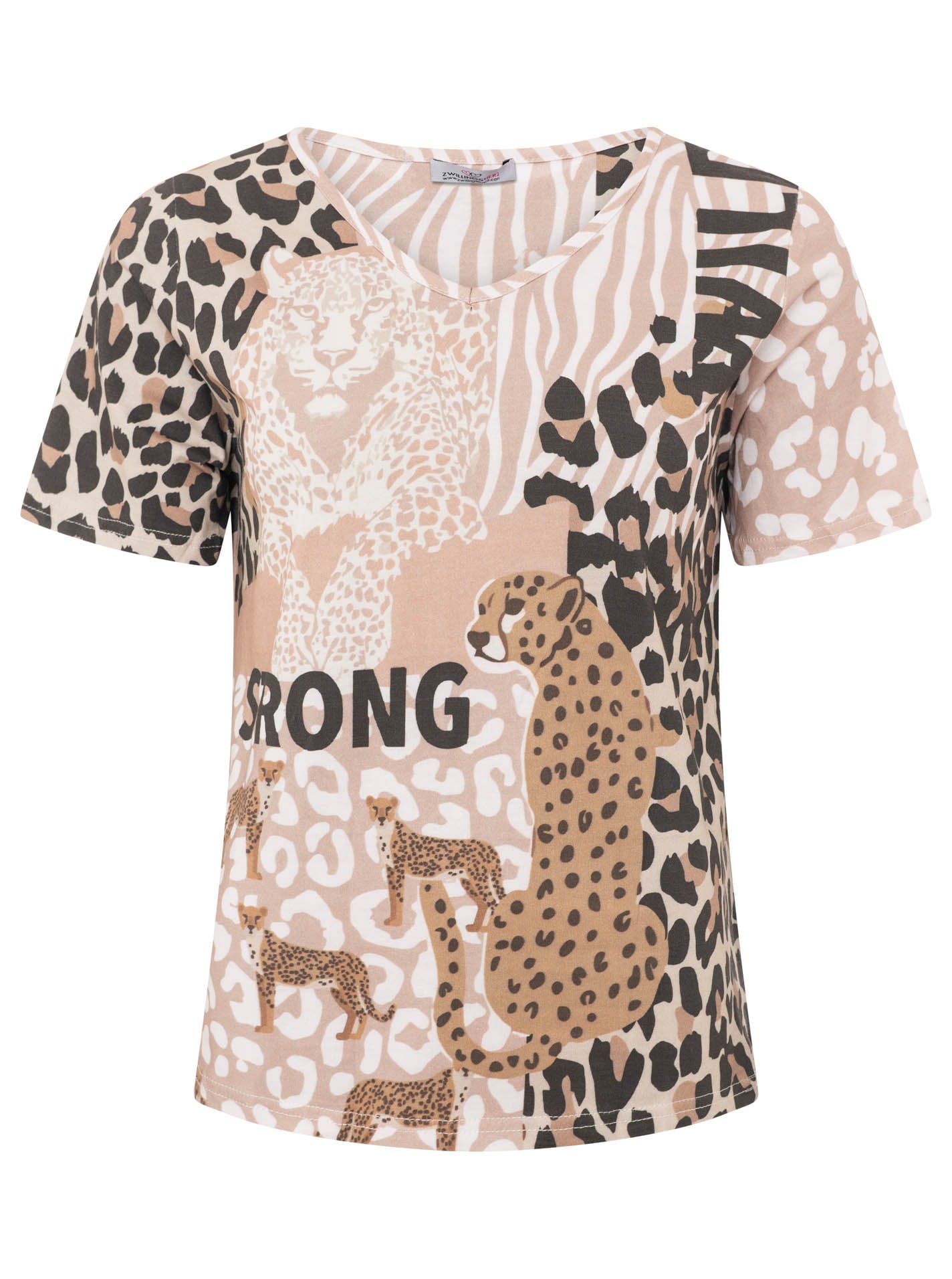 Zwillingsherz T-shirt »"Strong"« mélange de motifs avec léopard, col rond, manches courtes